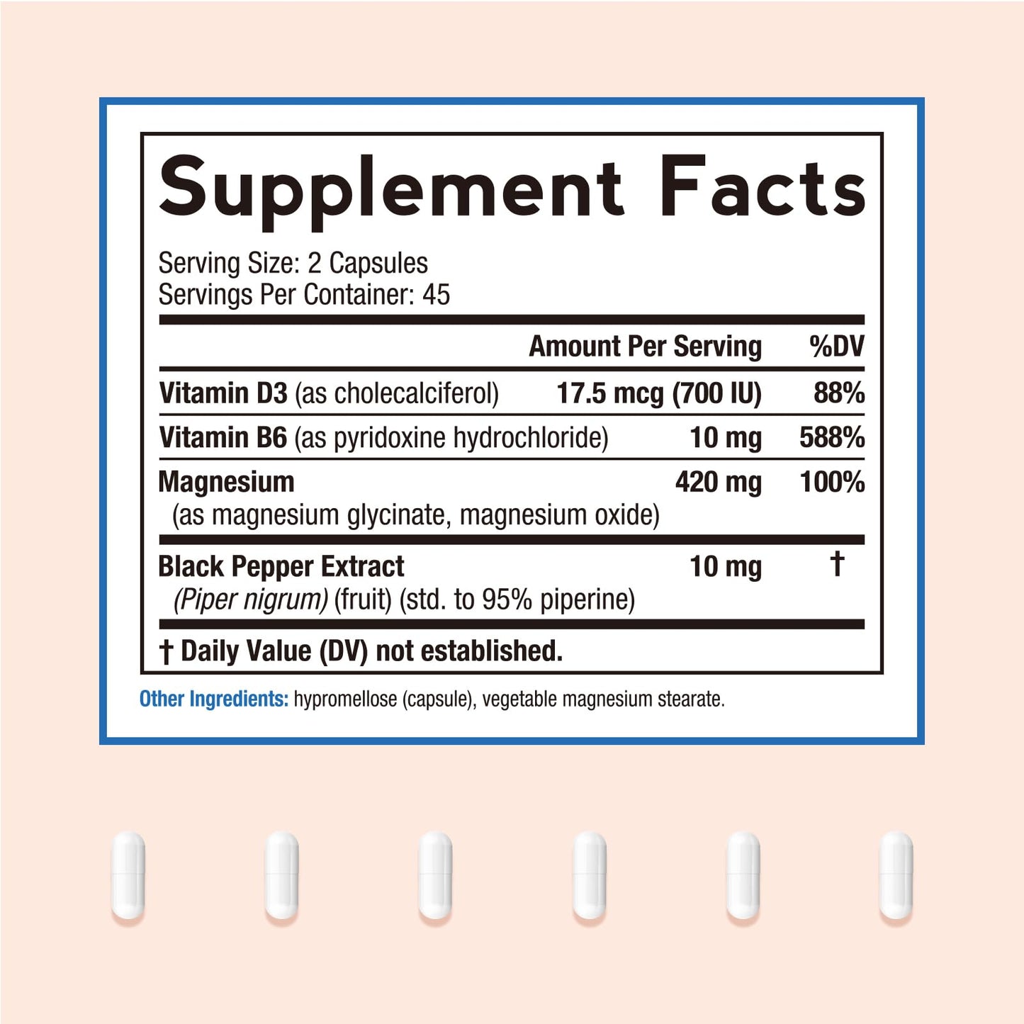 Doctor's Recipes Magnesium Glycinate 420mg with Vitamin B6 & D3 Enhanced Absorption with Black Pepper Supports Nerve, Sleep & Heart Health Non-GMO, 90 Vegan Capsules
