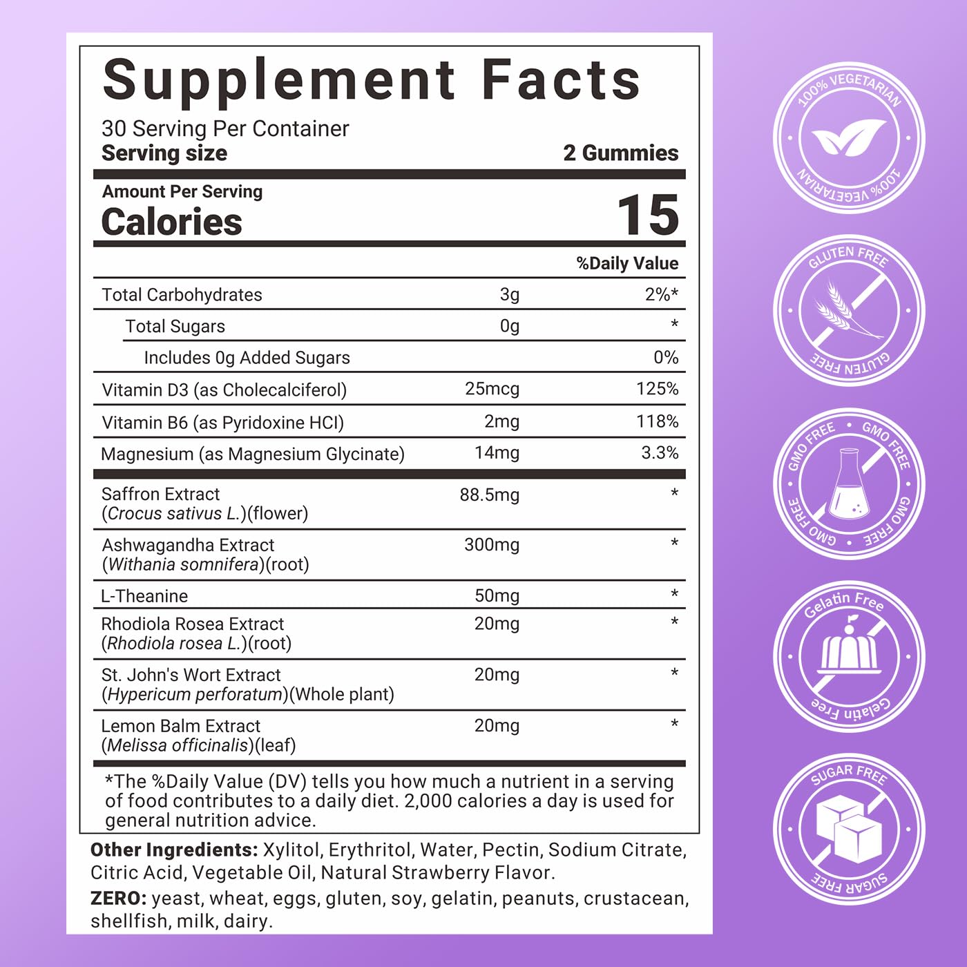 Svovita Saffron Supplements Gummies with Saffron Extract, Sugar Free, 60 Count