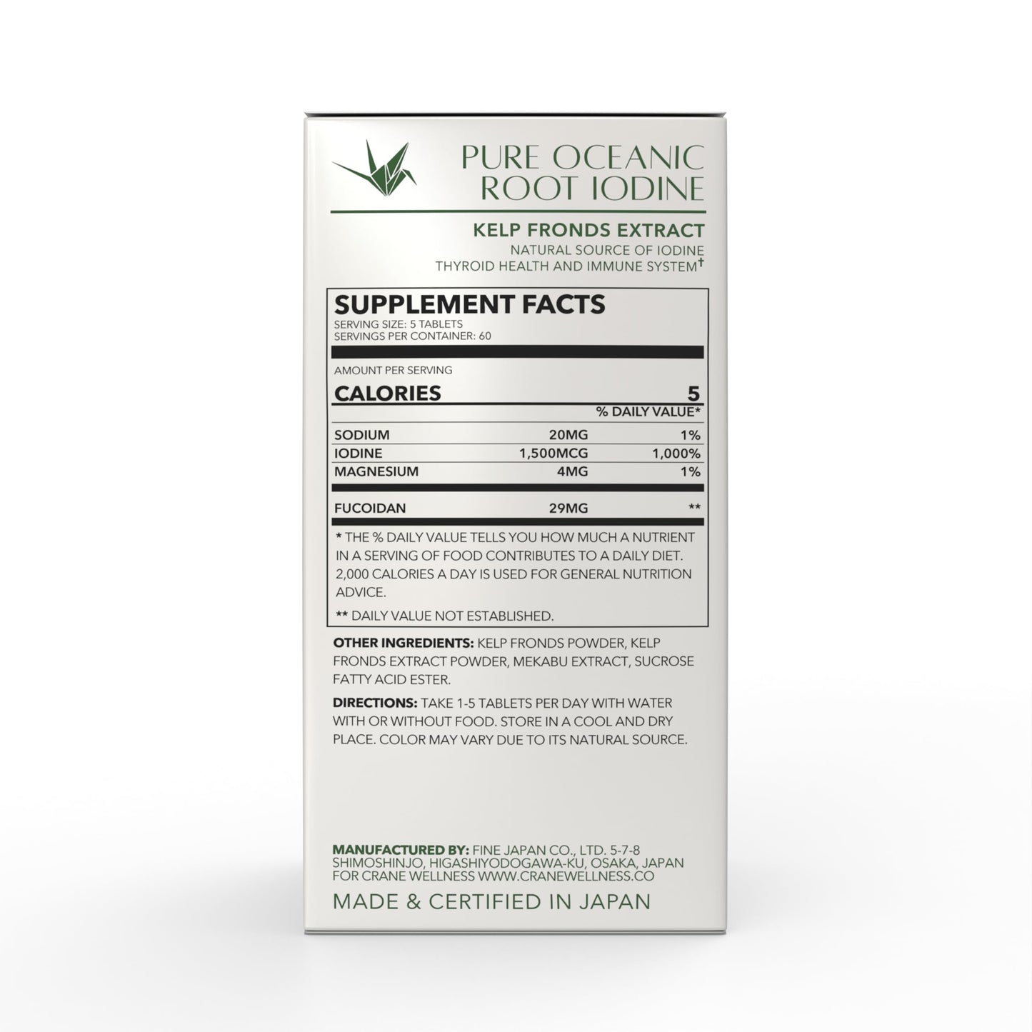 CRANE WELLNESS Pure Oceanic Root Iodine Tablets 1 Tablet
