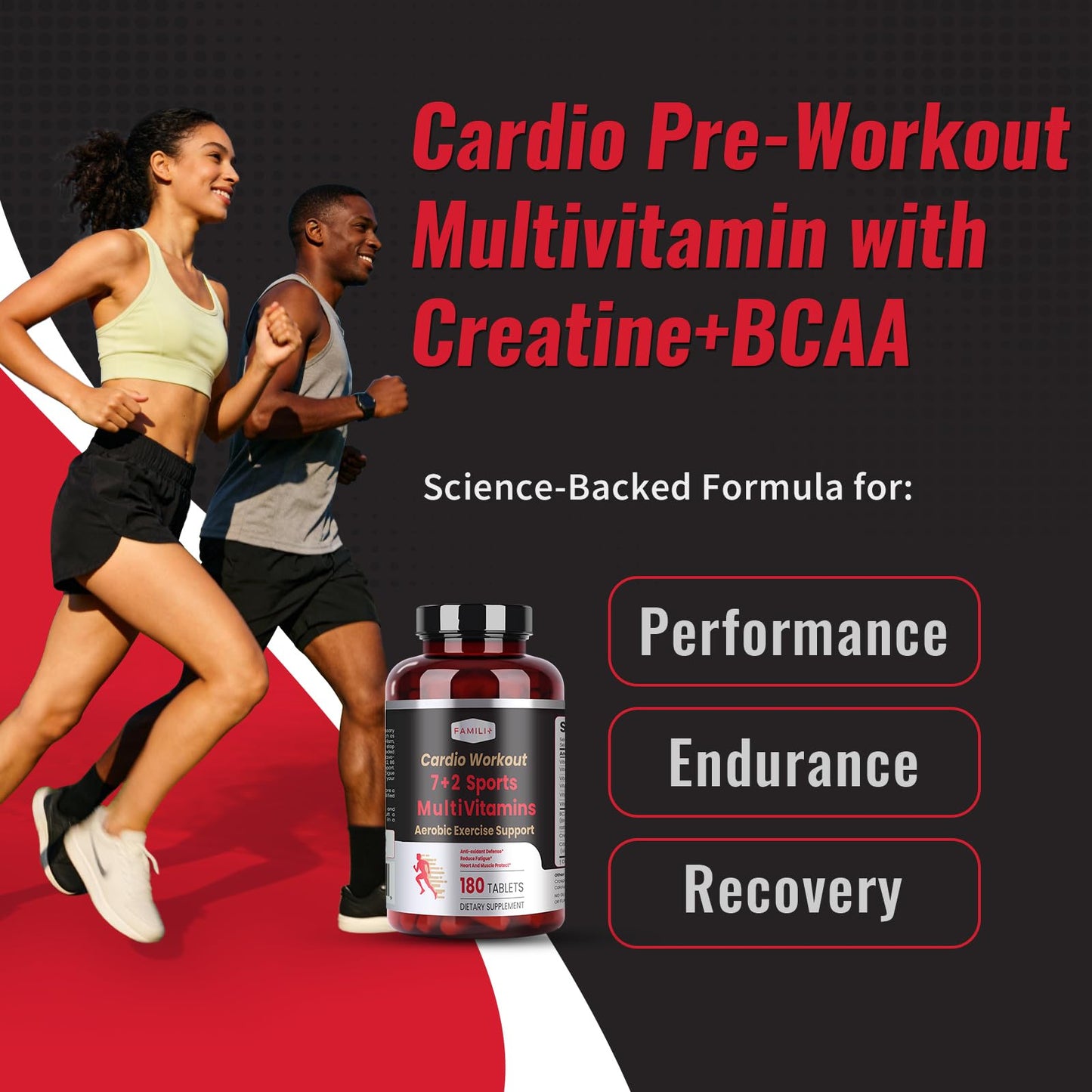 FAMILI+ Multivitamin w/Creatine & BCAA for Cardio Workout & Aerobic Sports 180 Capsules
