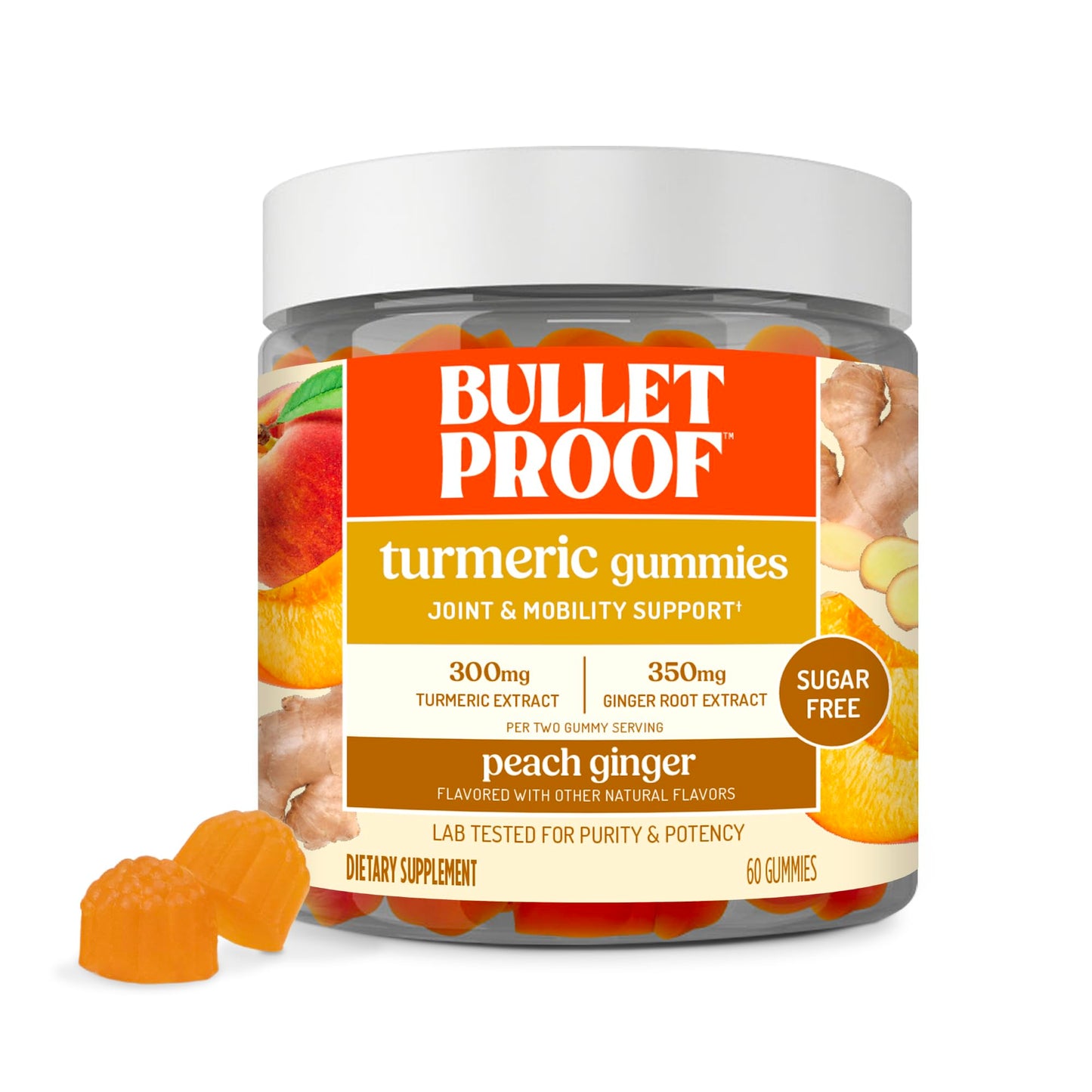 Bulletproof Sugar-Free Peach Ginger Turmeric Gummies, 60 Count