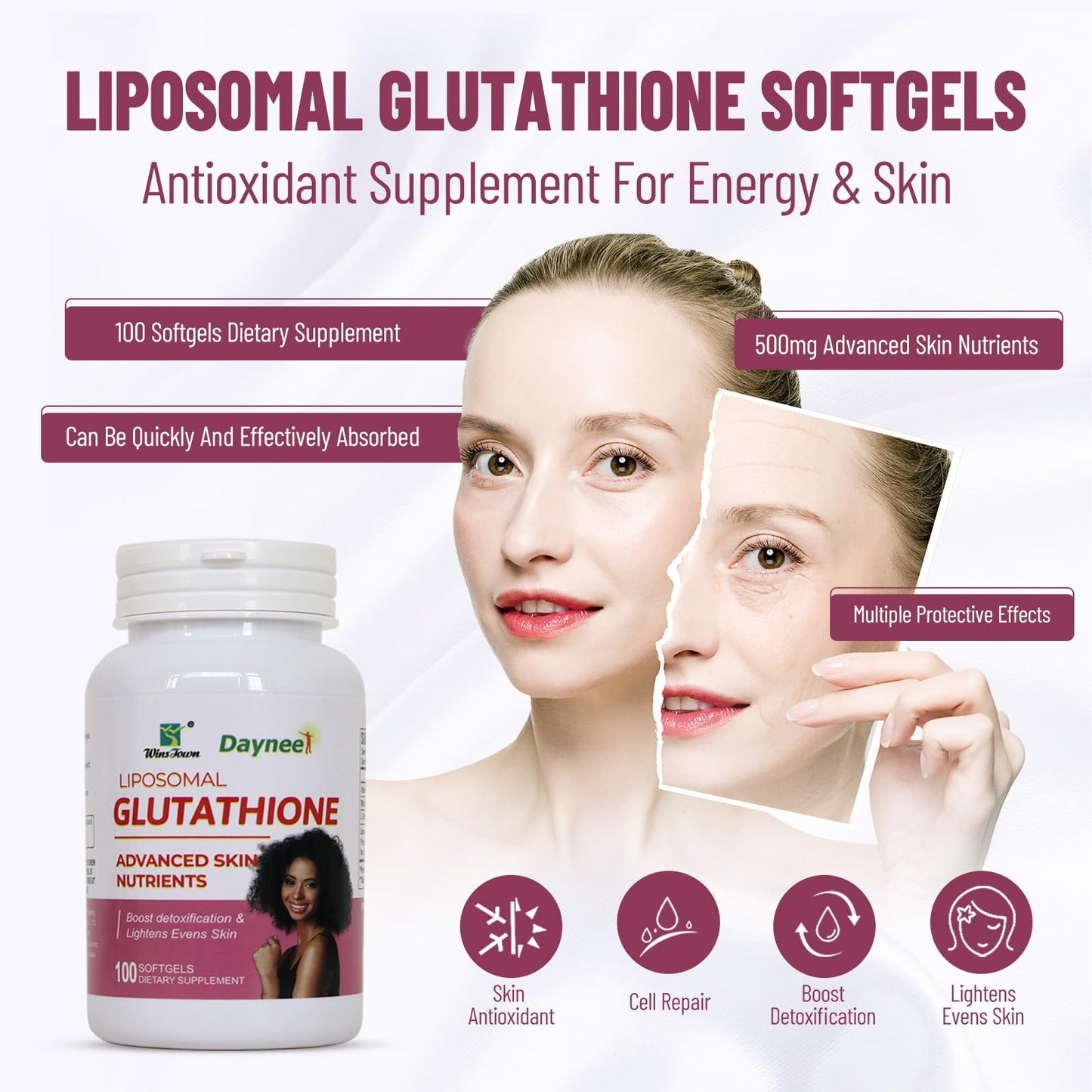 Wins Town Liposomal Glutathione Softgels 500mg, 100 Softgels