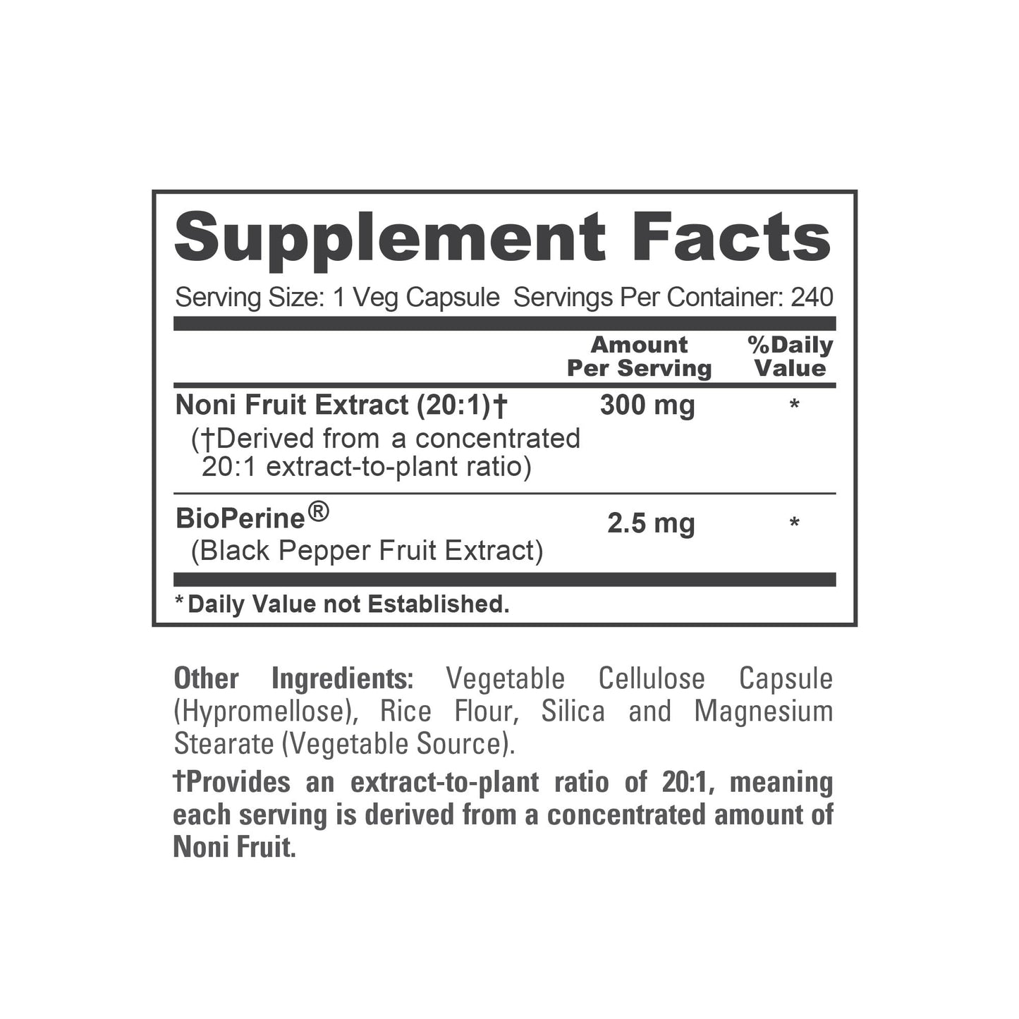 NusaPure Noni Fruit Capsules, 300 mg, 240 Veg Capsules