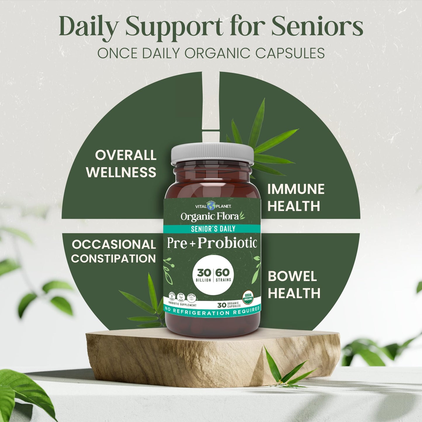 Vital Planet Organic Flora Probiotics for Seniors Capsules, 30 Count