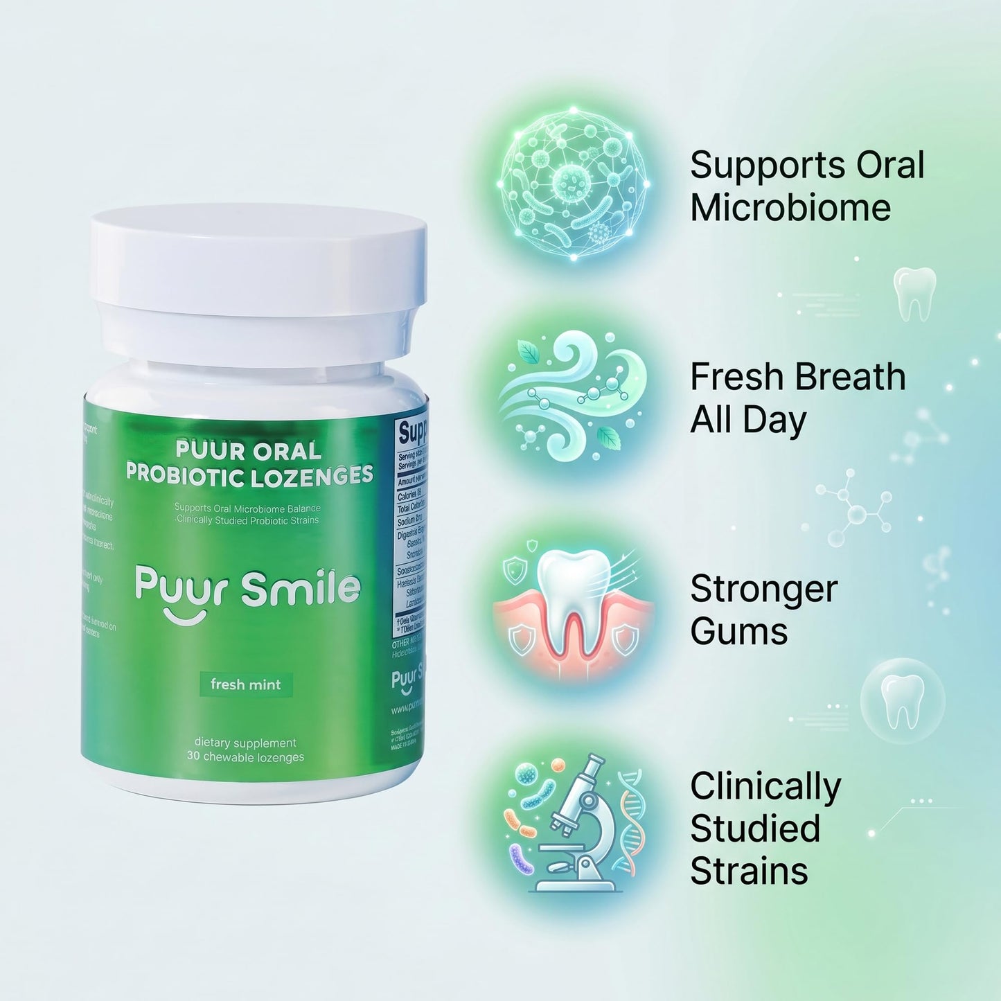 Puur Smile Oral Probiotic Lozenges Chewable 30 Count