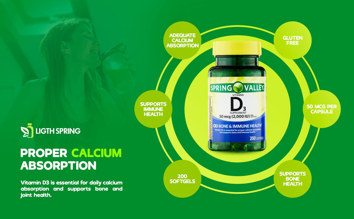 LightSpring Vitamin D3 1000 IU Softgels, 200 Count