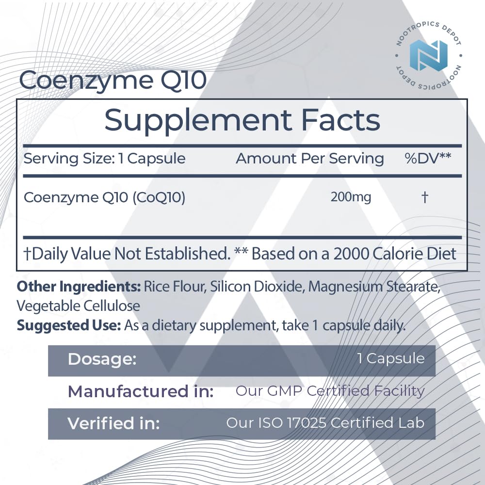 Nootropics Depot CoEnzyme Q10 Capsules 200mg Ubiquinone, 180 Capsules