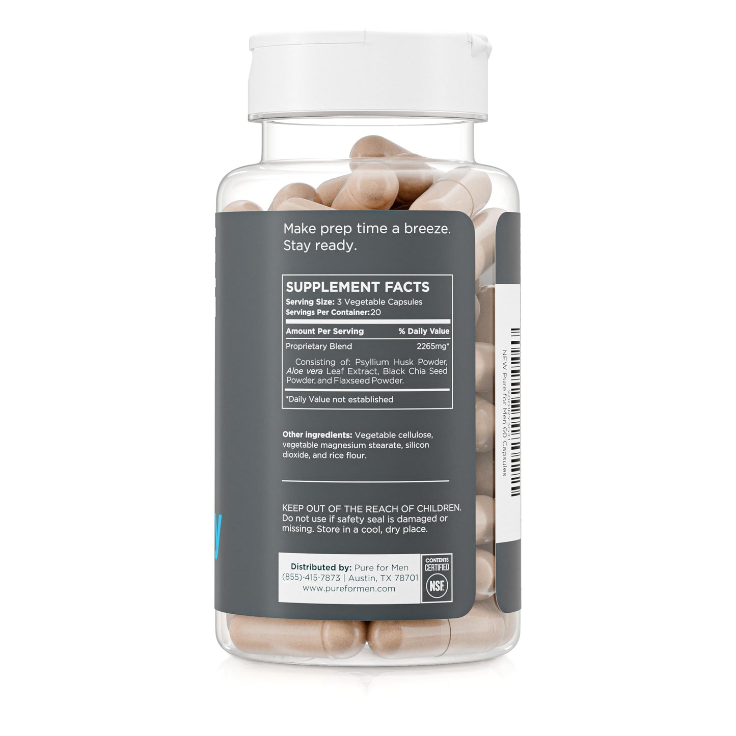Pure for Men Original Cleanliness Stay Ready Fiber Supplement Capsules 60 Count