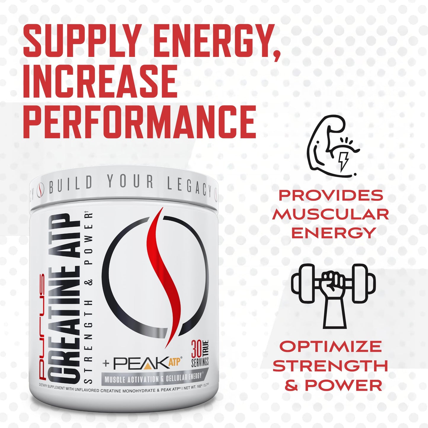 Purus Labs Creatine ATP, Peak ATP + Creatine Monohydrate, Unflavored Powder, 5.7 oz