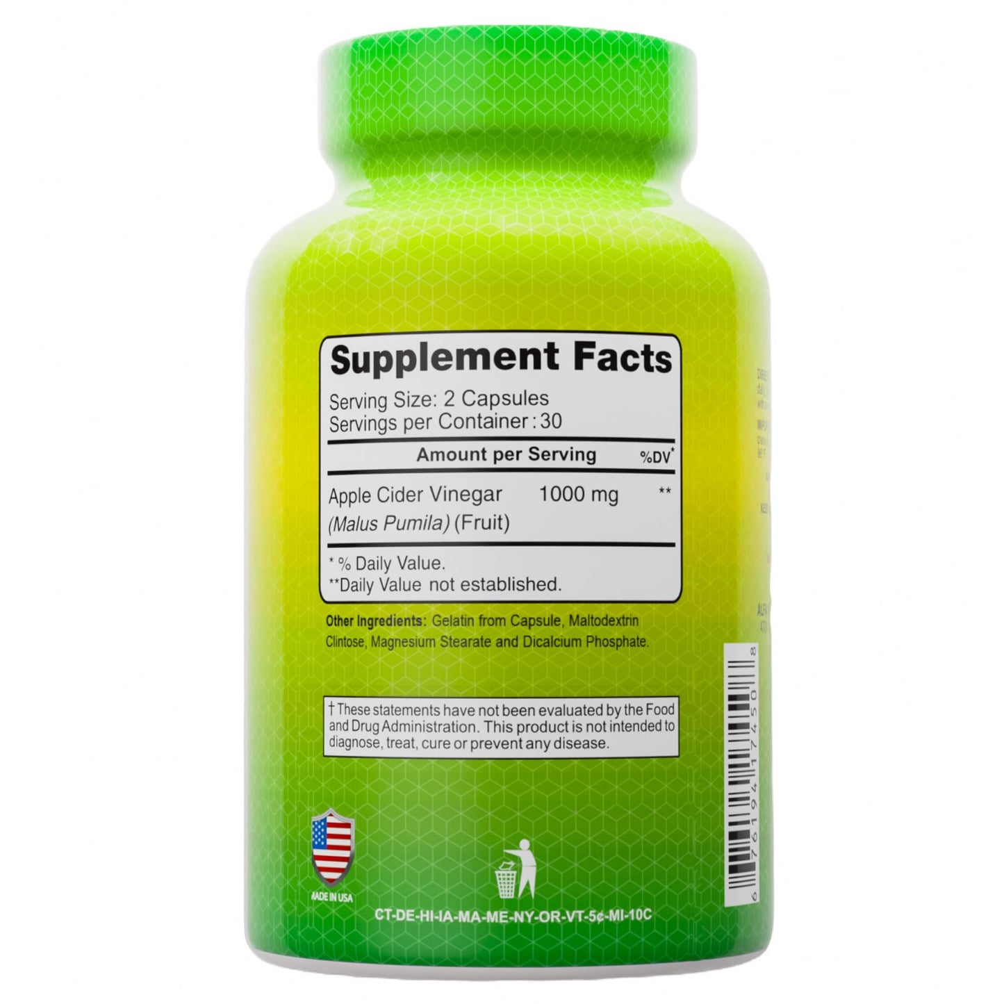 ALFA VITAMINS Apple Cider Vinegar 1000 mg Daily Wellness Supplement, 120 Capsules