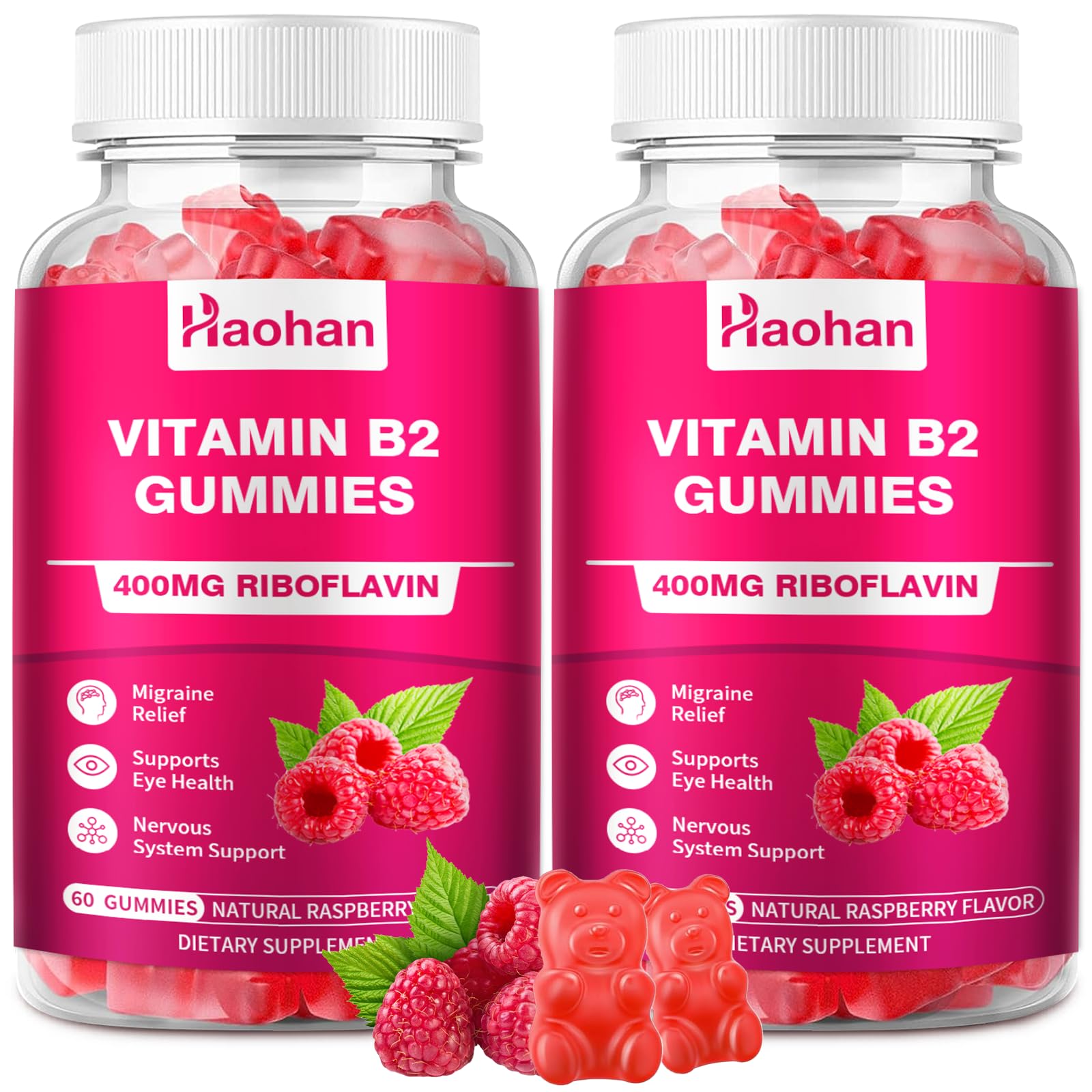Haohan Vitamin B2 400mg with Magnesium Gummies, 2 Count