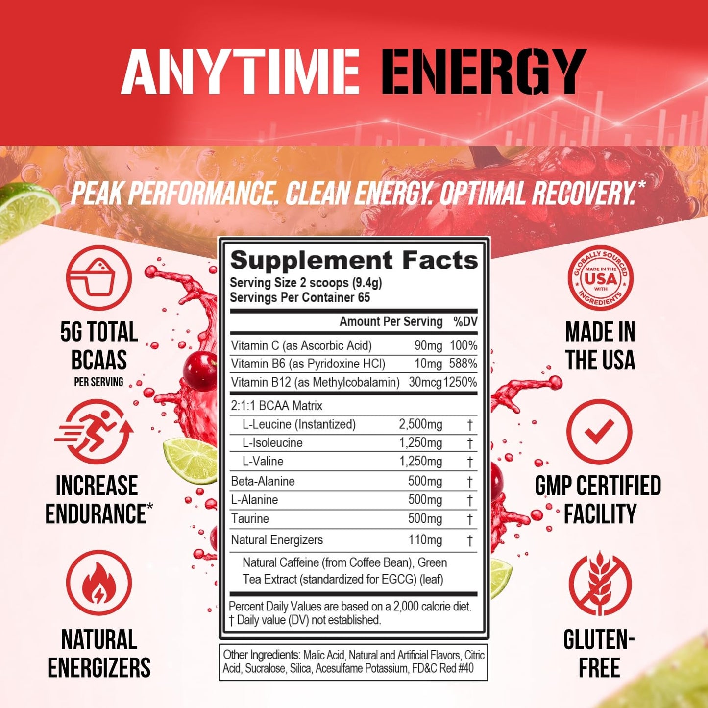 EVL BCAAs Amino Acids Powder, 65 Servings, Cherry Limeade
