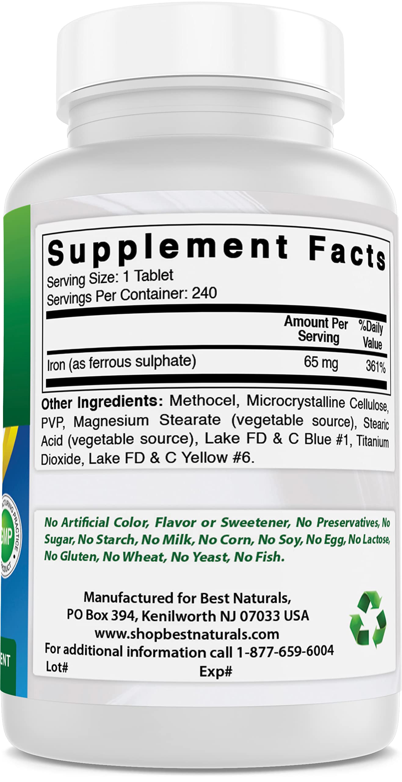 Best Naturals Iron 65 mg & Folic Acid 800 mcg, 240 Capsules