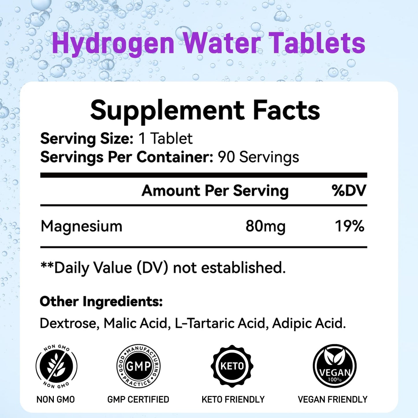 Kedicy Hydrogen Water Tablets, 8 PPM, Magnesium Glycinate Base, 90 Tablets