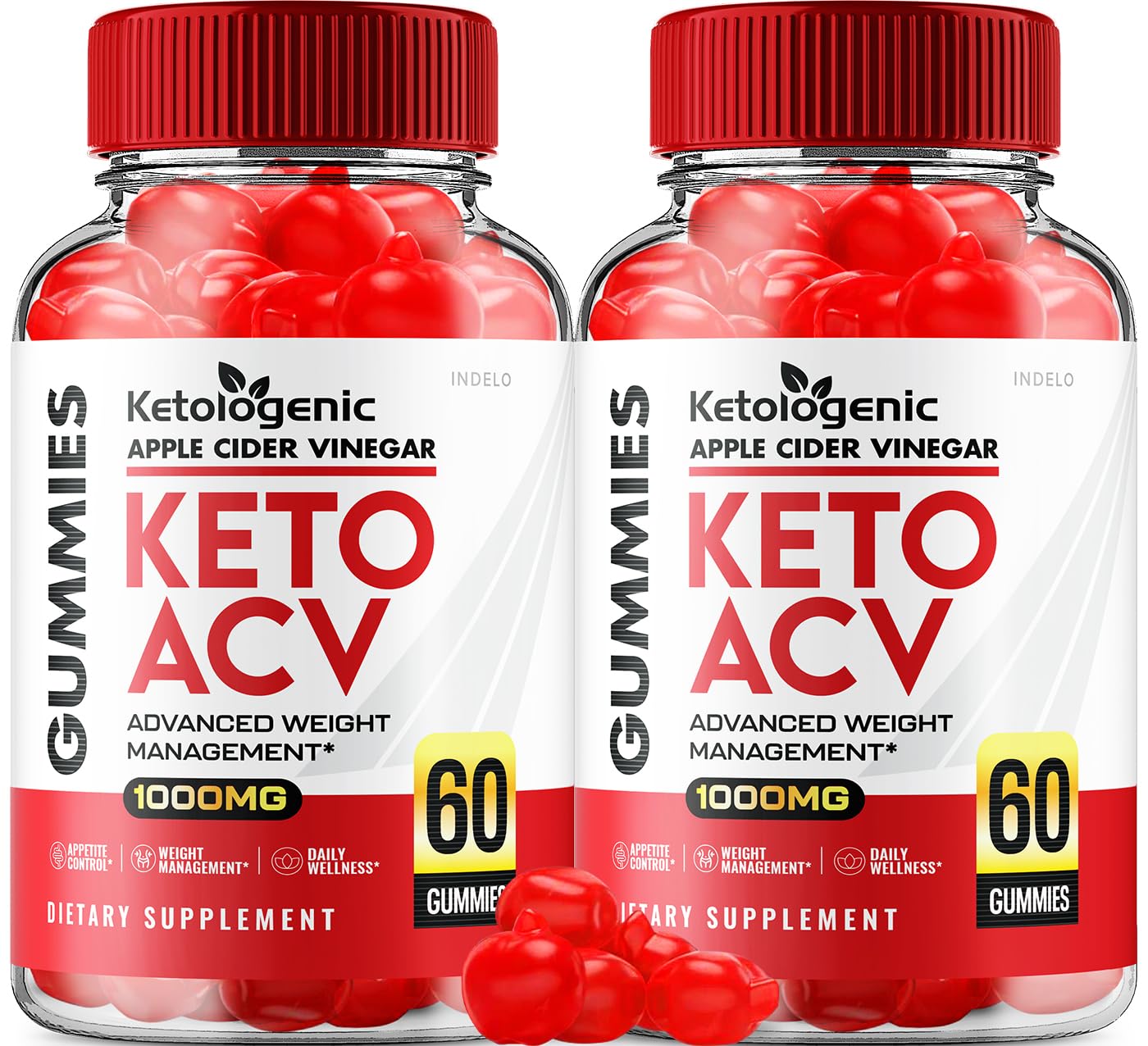 Indelo Ketologenic Keto ACV Gummies Advanced+ ACV Weight Management, Apple Cider Vinegar, Vitamin B12, 120 Gummies