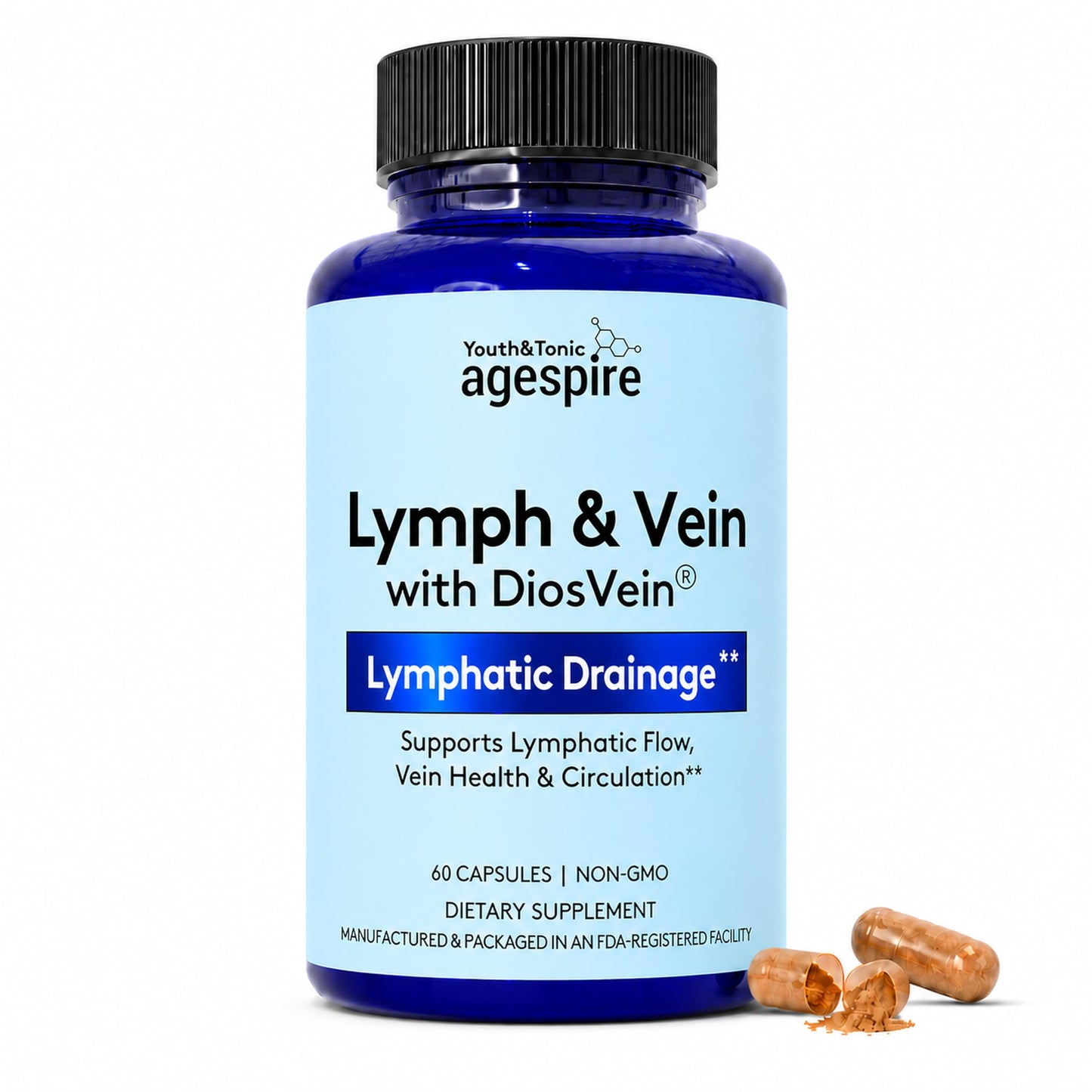 Youth & Tonic Lymphatic Drainage, Circulation, Diosmin Hesperidin 60 Capsules