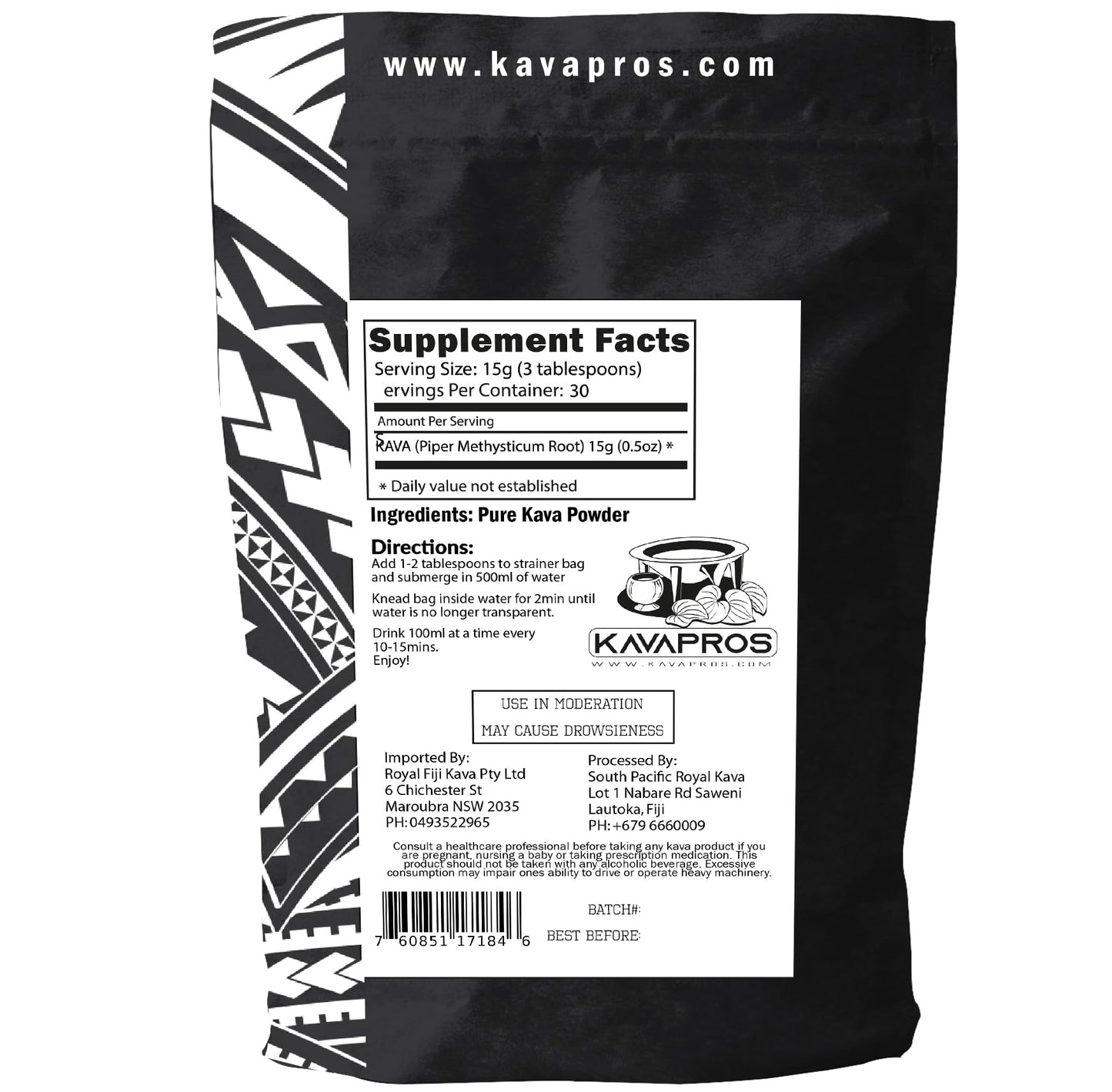 Kava Pros Kava Fijian Loa Pure Organic Fiji Kava Single Cultivar Powder 17.6 oz