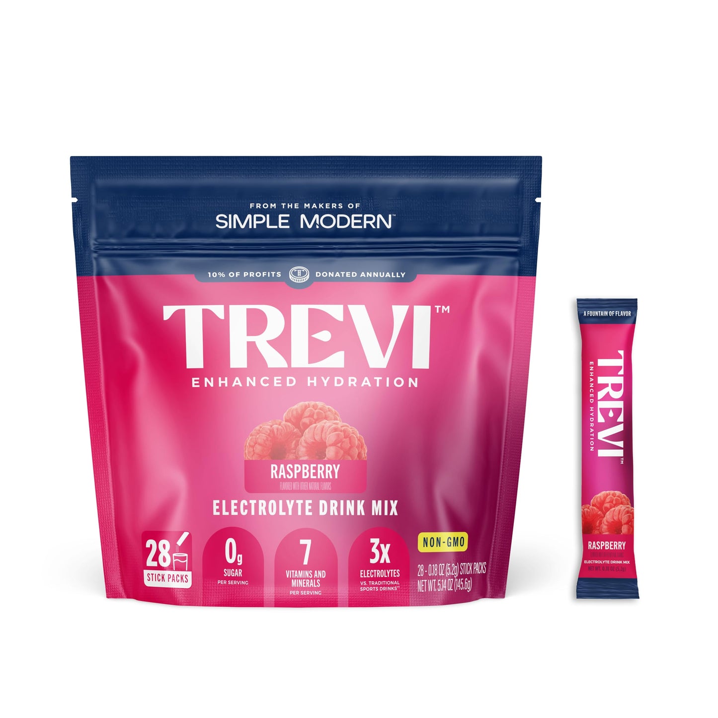 TREVI Electrolytes Powder Packets, Raspberry, Sugar Free Hydration, 28 Servings
