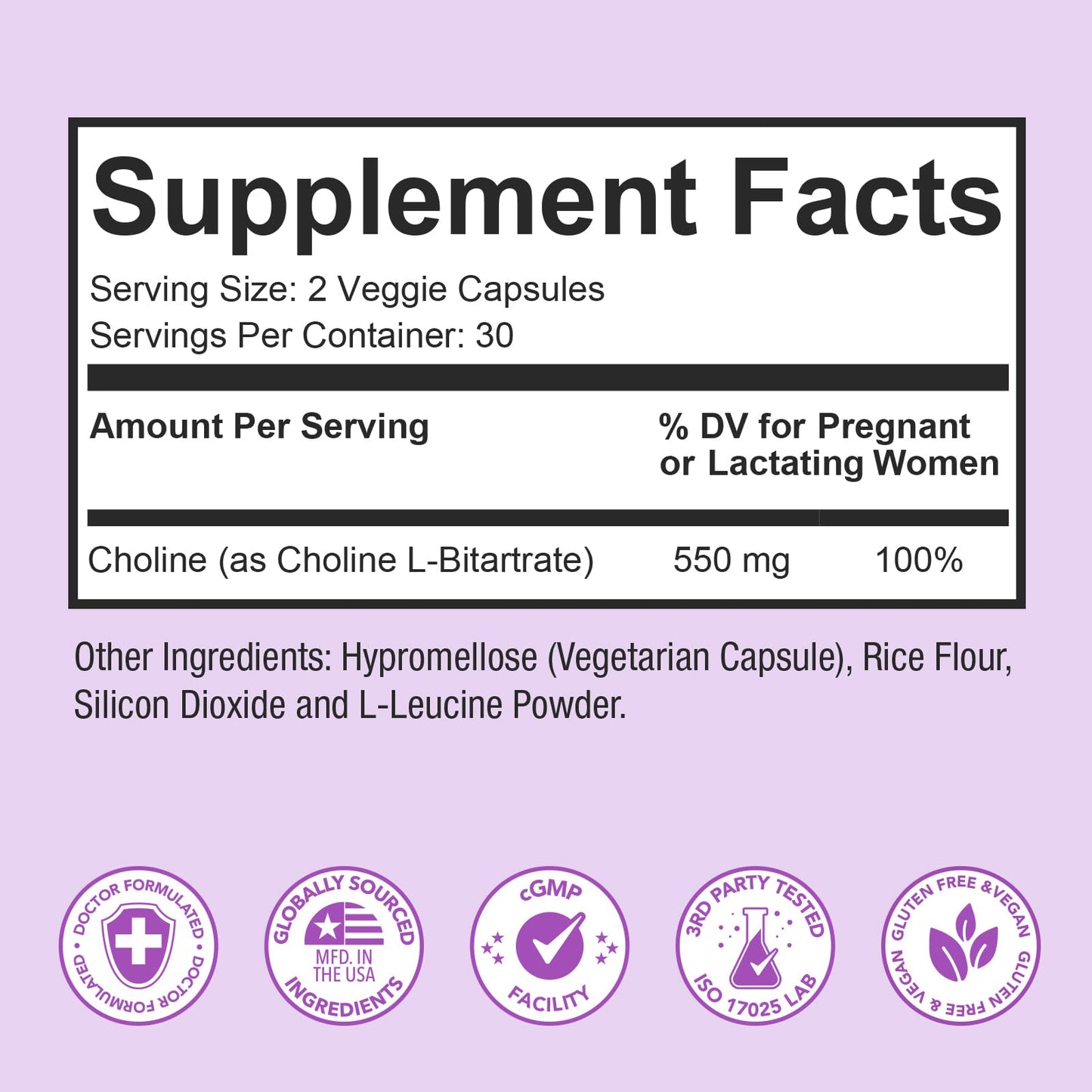 Premom Prenatal Choline Capsule, 550mg Choline Bitartrate, Supports Baby Brain Health & Cognitive Development, 60 Capsules