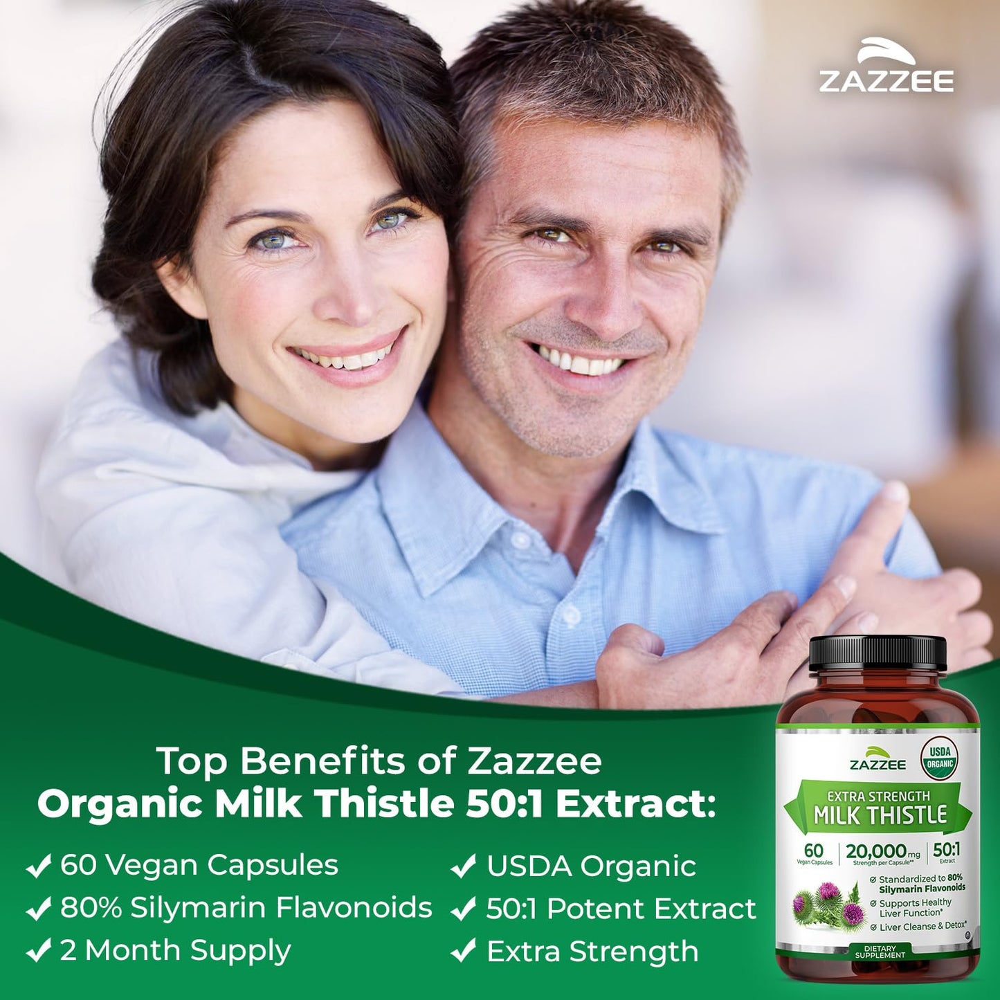 Zazzee Milk Thistle 50:1 Extract 60 Capsules