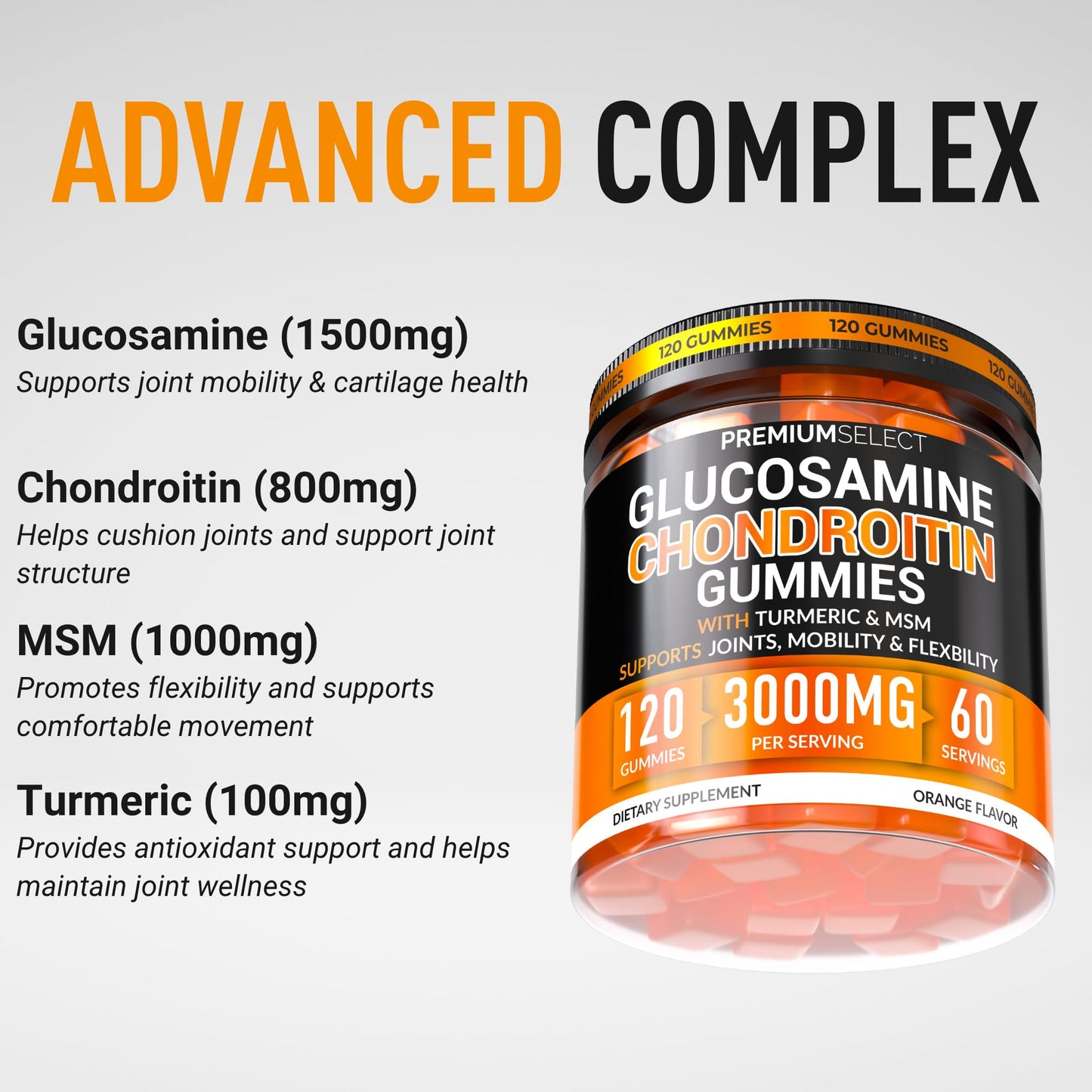Premium Select Nutrition Glucosamine Chondroitin Gummies, 120 Gummies