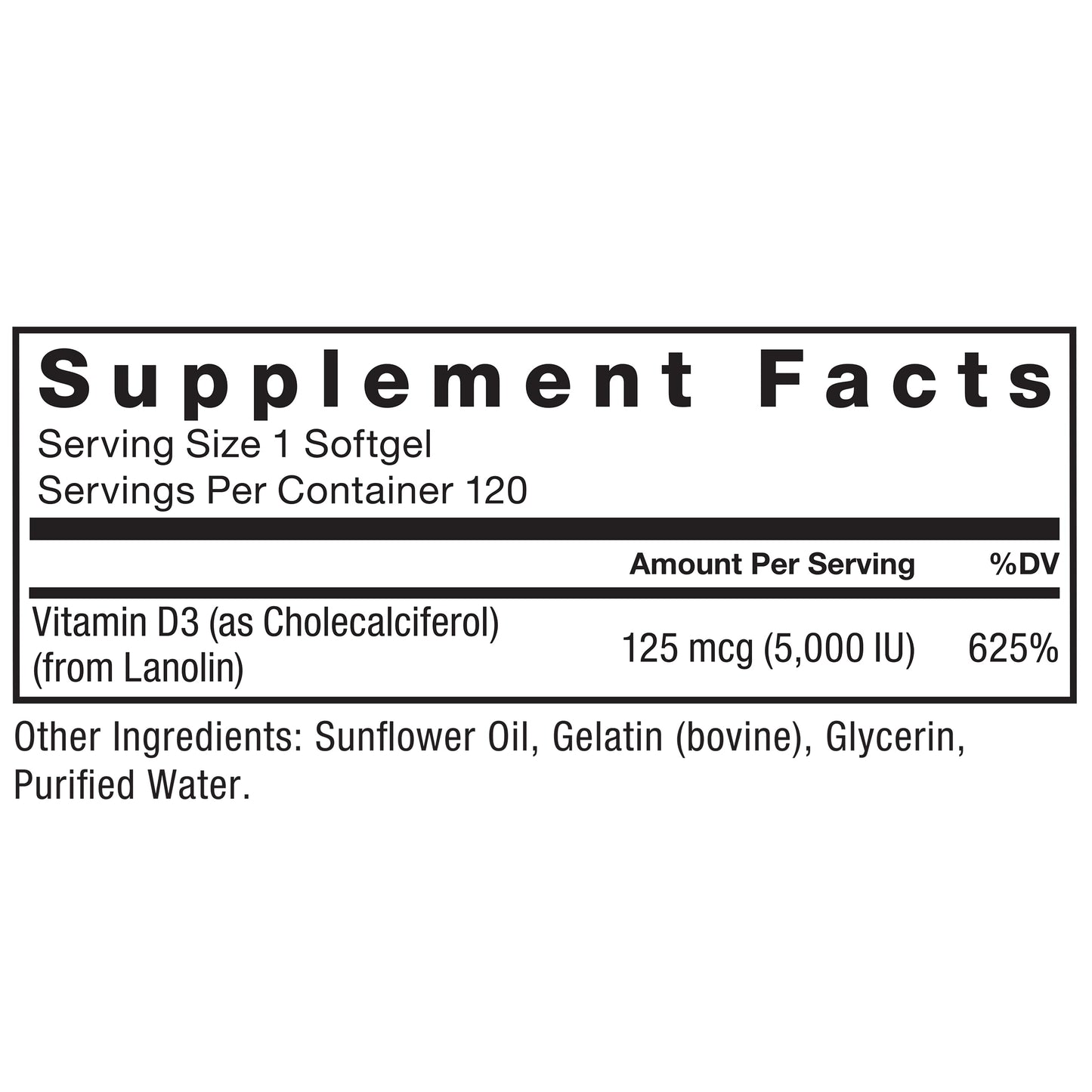 Force Factor Vitamin D3 5000 IU Softgels 120 Count