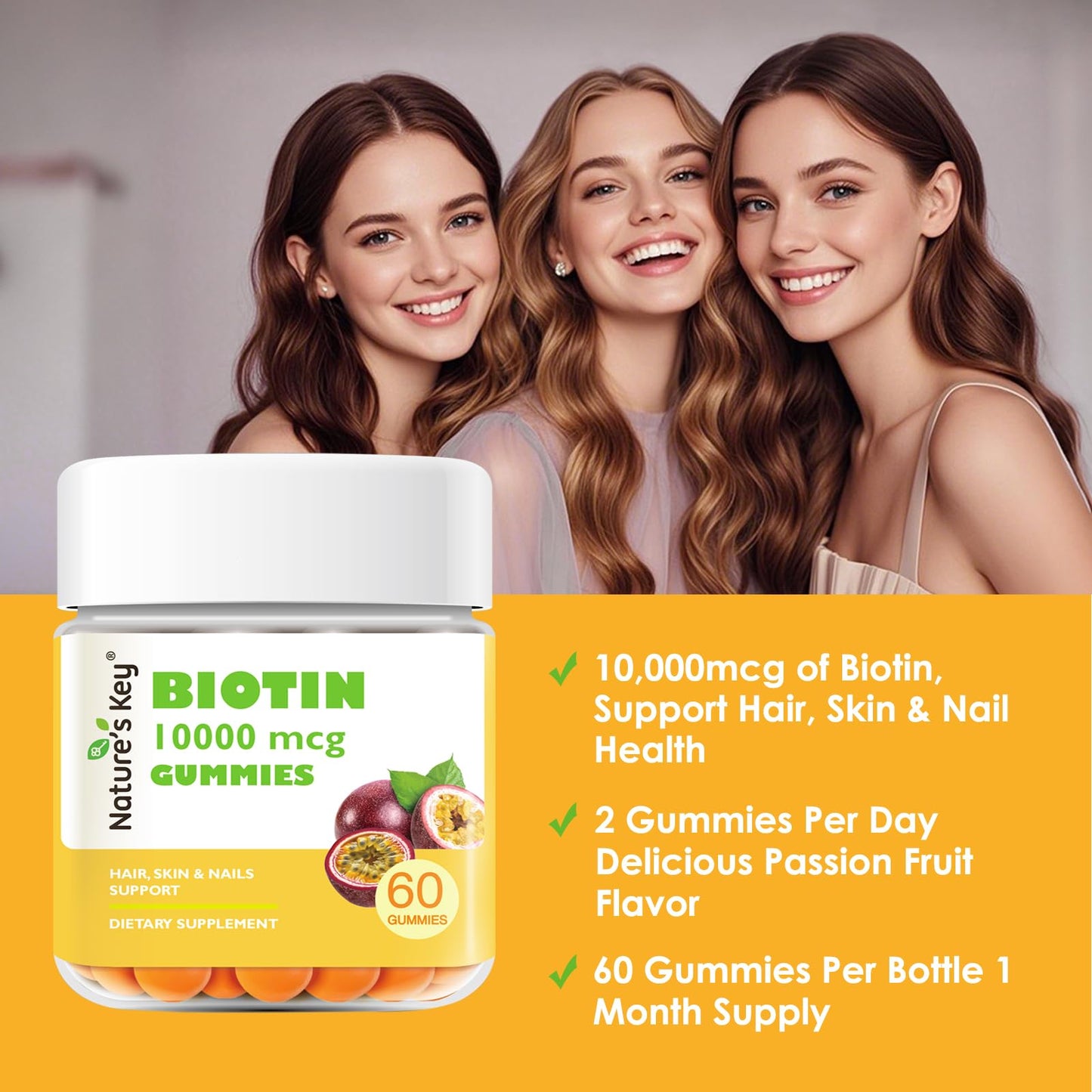 Nature's Key Biotin Gummies 10000mcg Gummy, 60 Count