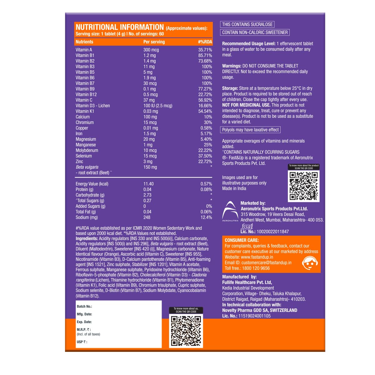 FAST&UP Vitalize Multivitamin Supplement 60 Tablets