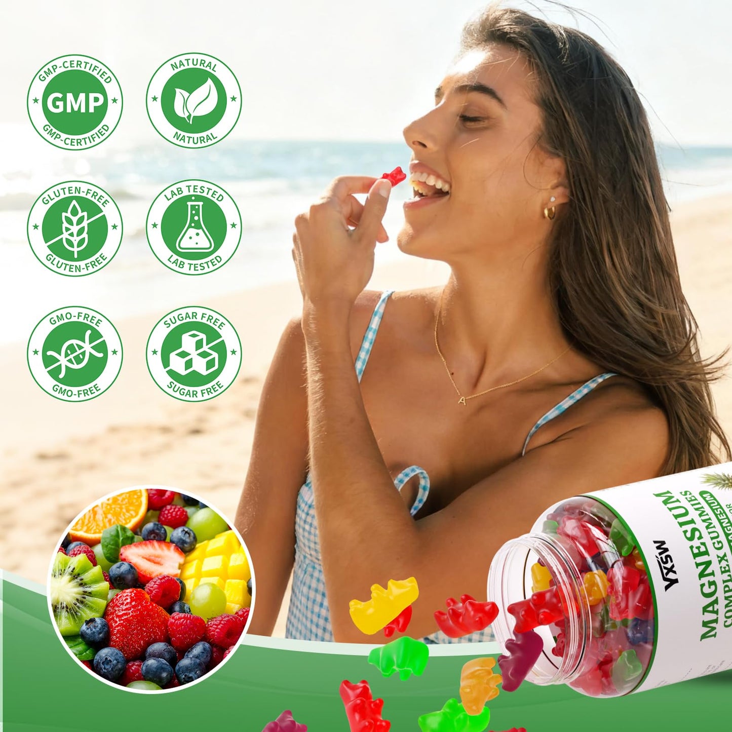 YXSW Magnesium Complex Gummies 8 Elemental 1000mg, 60 Gummies