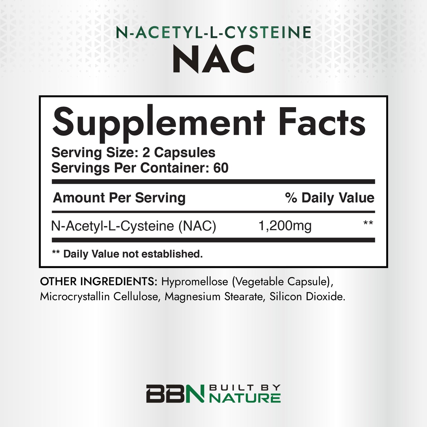 Built by Nature NAC Supplement 1200mg N-Acetyl-L-Cysteine Capsules, 120 Count