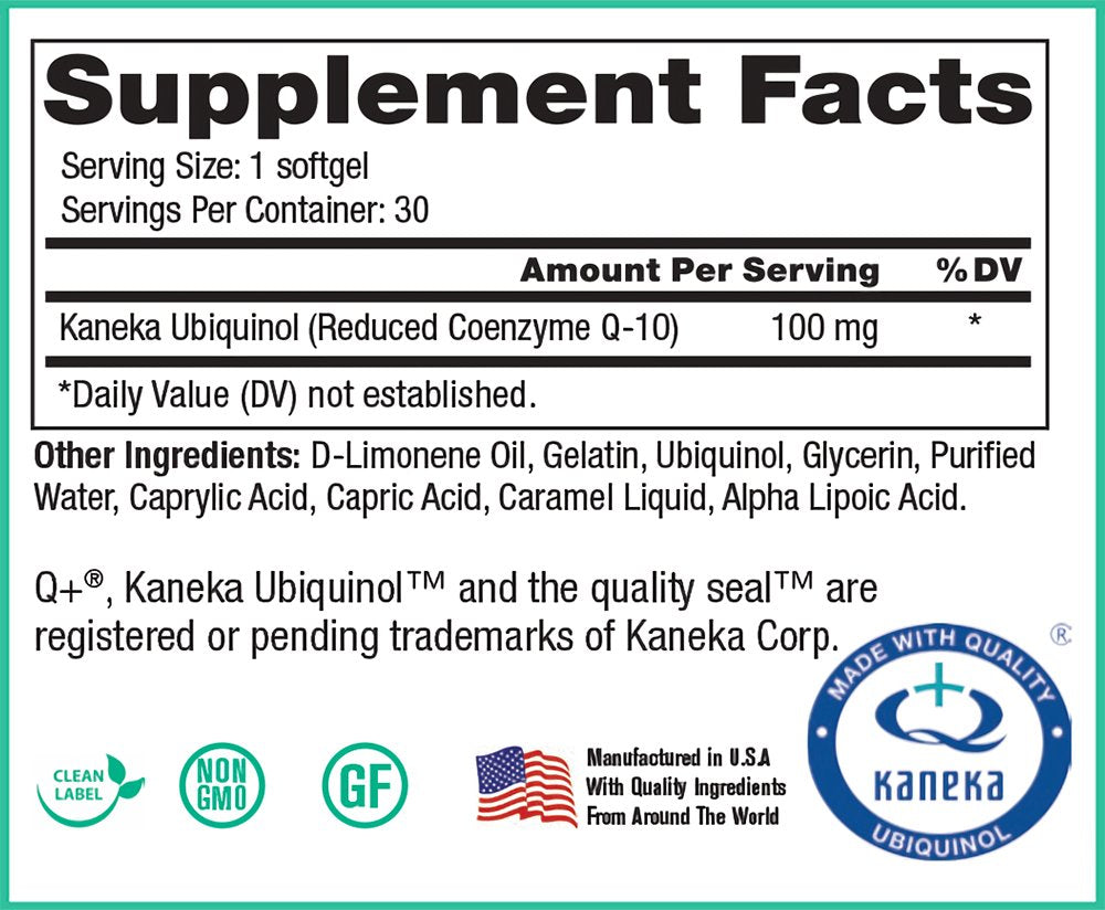 Peak Pure & Natural CoQSol10 CF 100% Crystal-Free Ubiquinol CoQ10 Softgels, 30 Count
