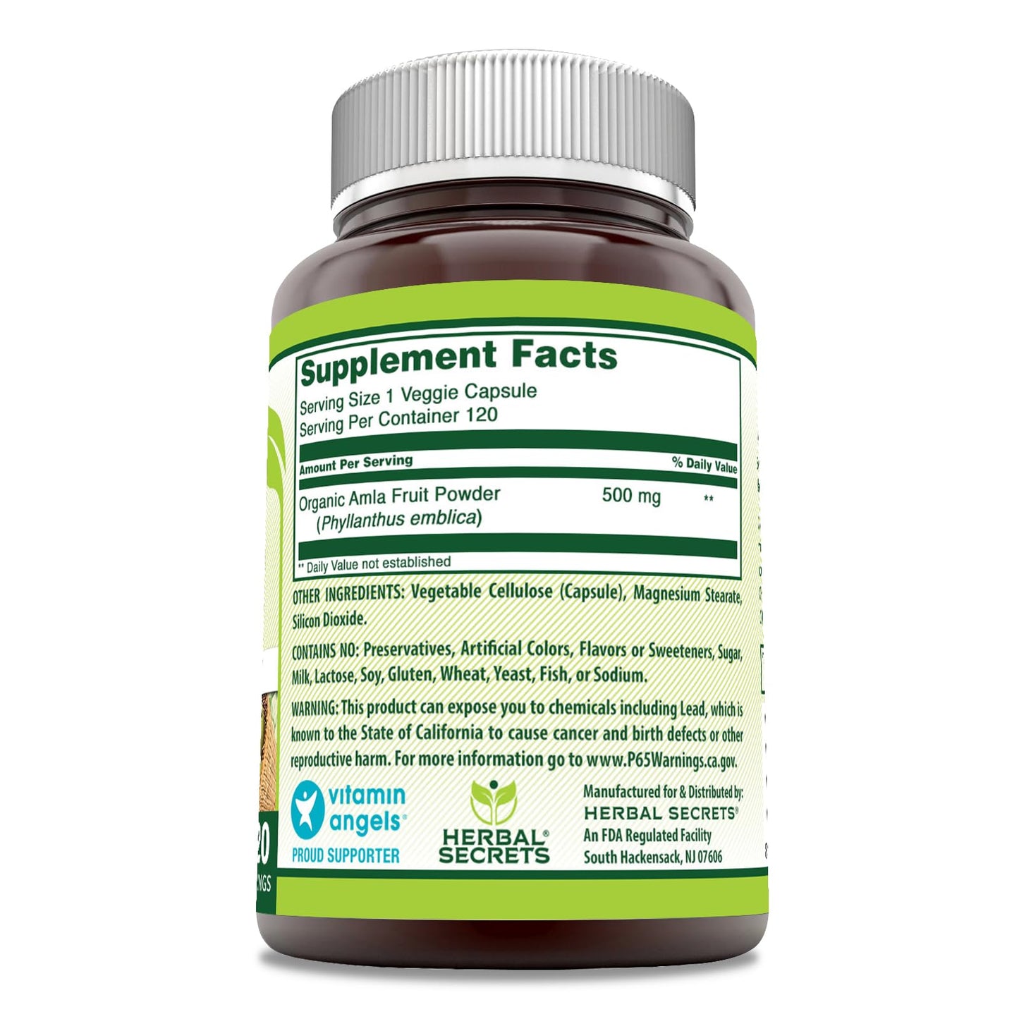 Herbal Secrets Amla Supplement Capsule, 500 mg per Serving, 120 Veggie Capsules