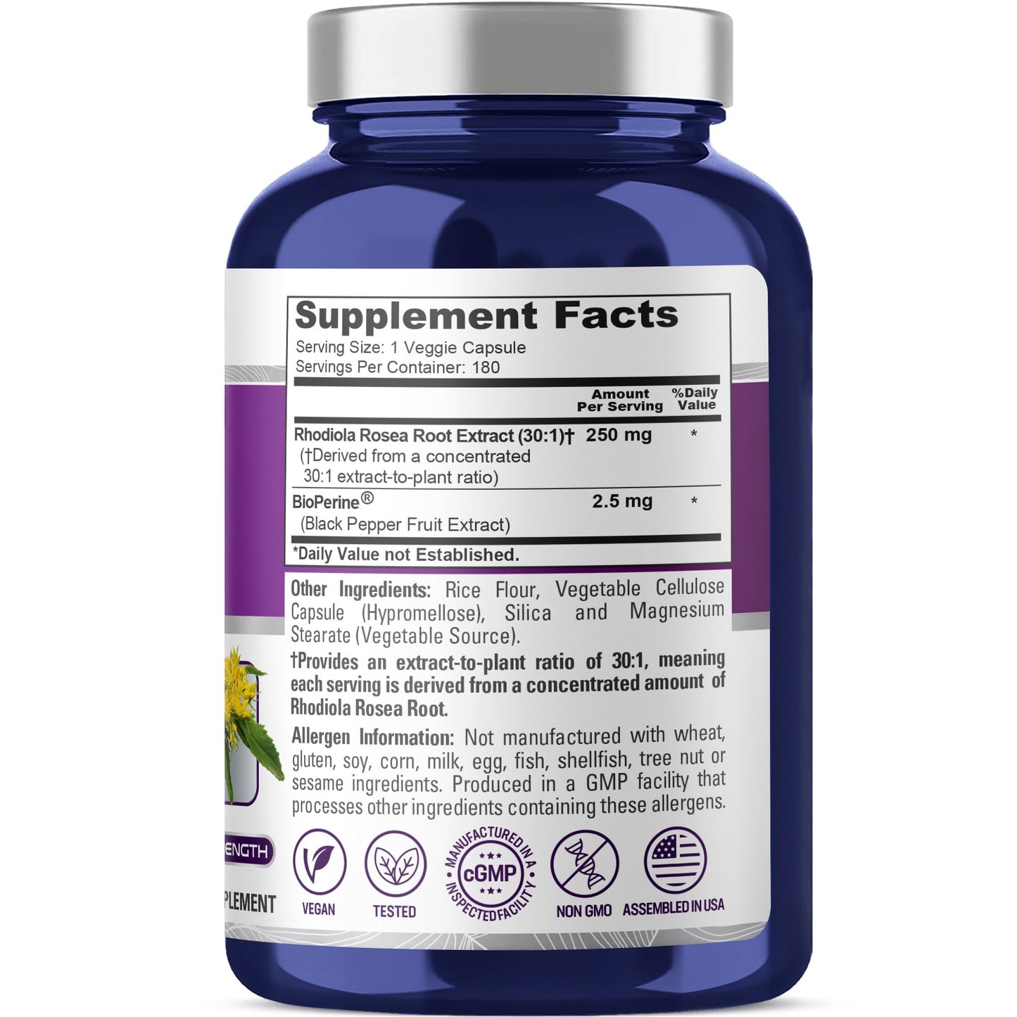NusaPure Rhodiola Rosea Capsules 180 Count