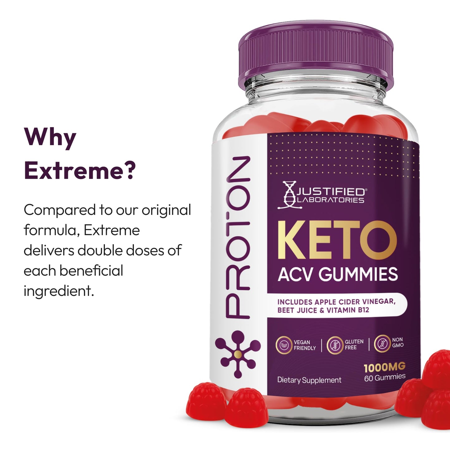 Justified Laboratories Proton Keto ACV Gummies Extreme (2000 mg), 300 Count