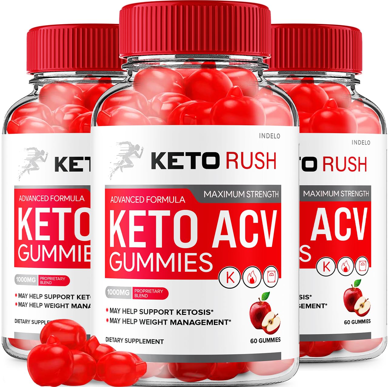 Indelo Keto Rush ACV Gummies Advanced – Apple Cider Vinegar with Vitamin B12, 180 Gummies