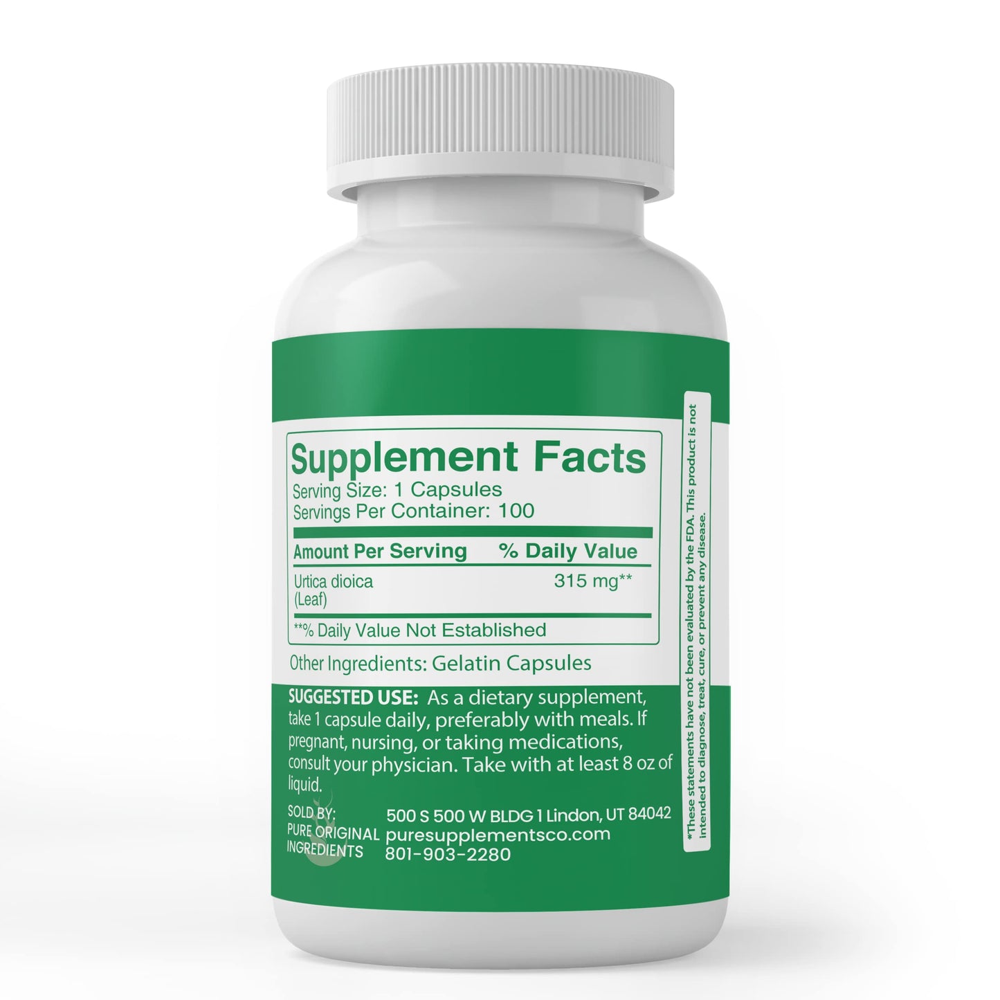 Pure Organic Ingredients Stinging Nettle Capsule, 100 Capsules