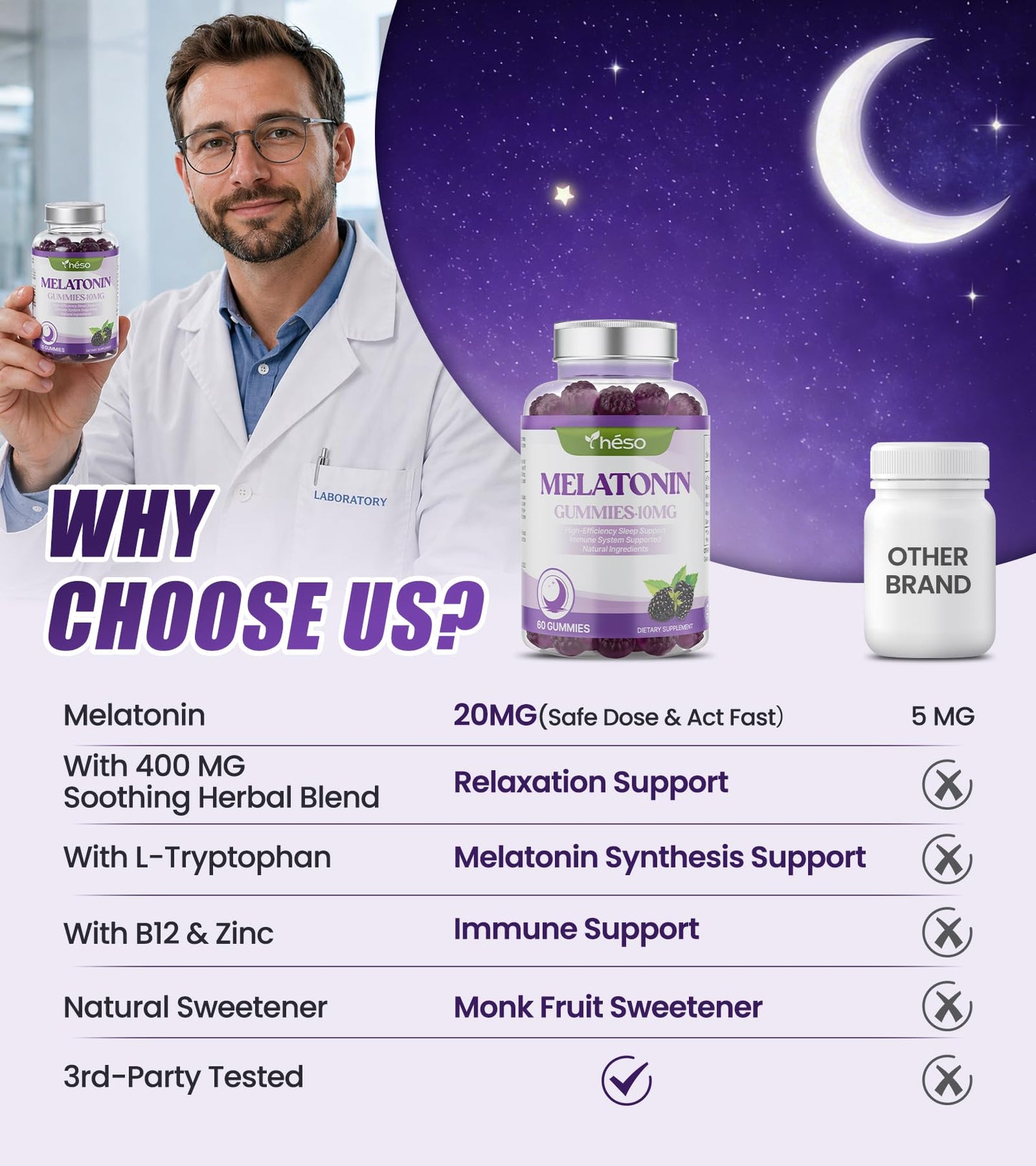 Yheso Sugar-Free Melatonin Gummies 10mg for Adults, Gummy, 120 Count