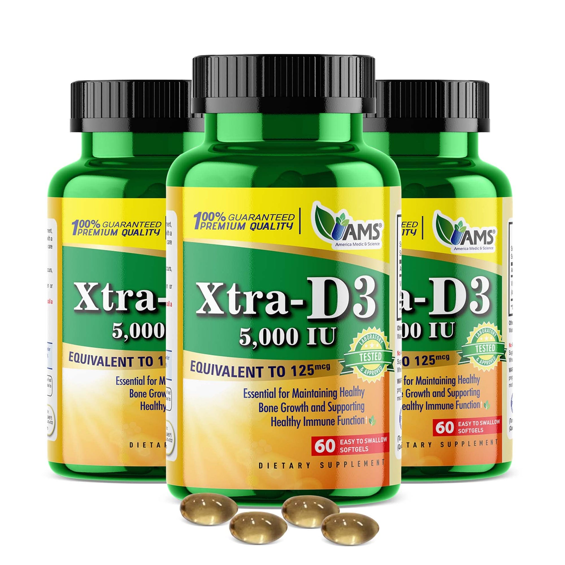 America Medic & Science Xtra D3 Vitamin D 5000 IU (125 mcg) Cholecalciferol Softgels, 180 Count