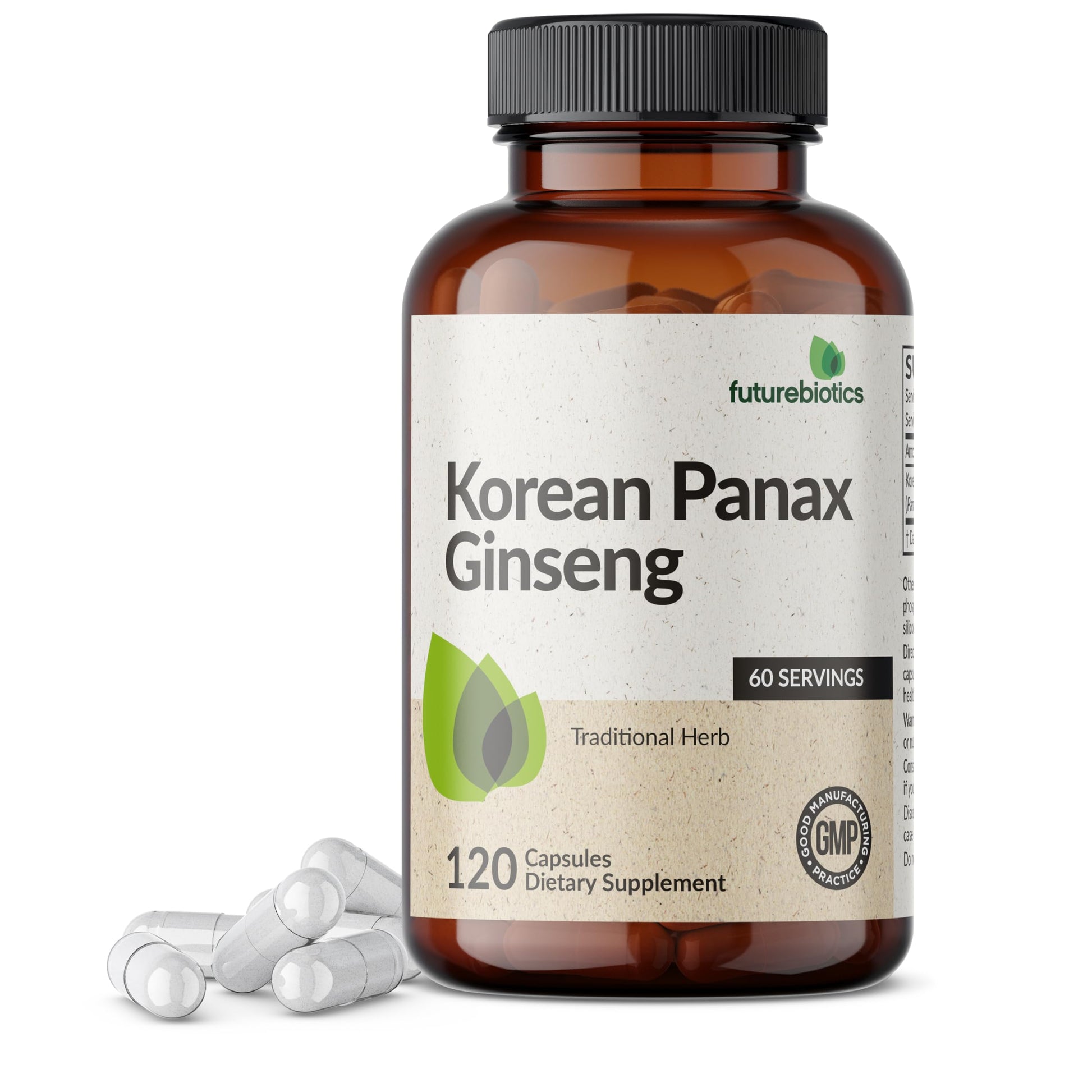 Futurebiotics Korean Panax Ginseng Energy, Memory & Brain Health Support Non-GMO Capsule, 120 Count