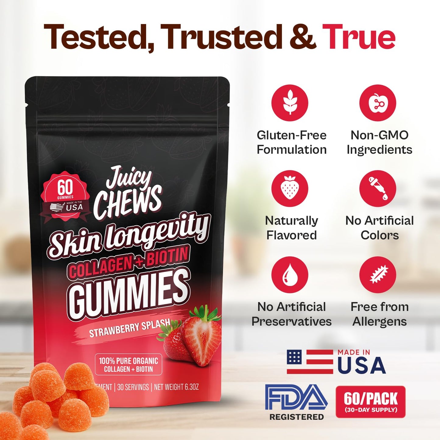 Juicy Chews Biotin and Collagen Gummies Chewable 60 Gummies