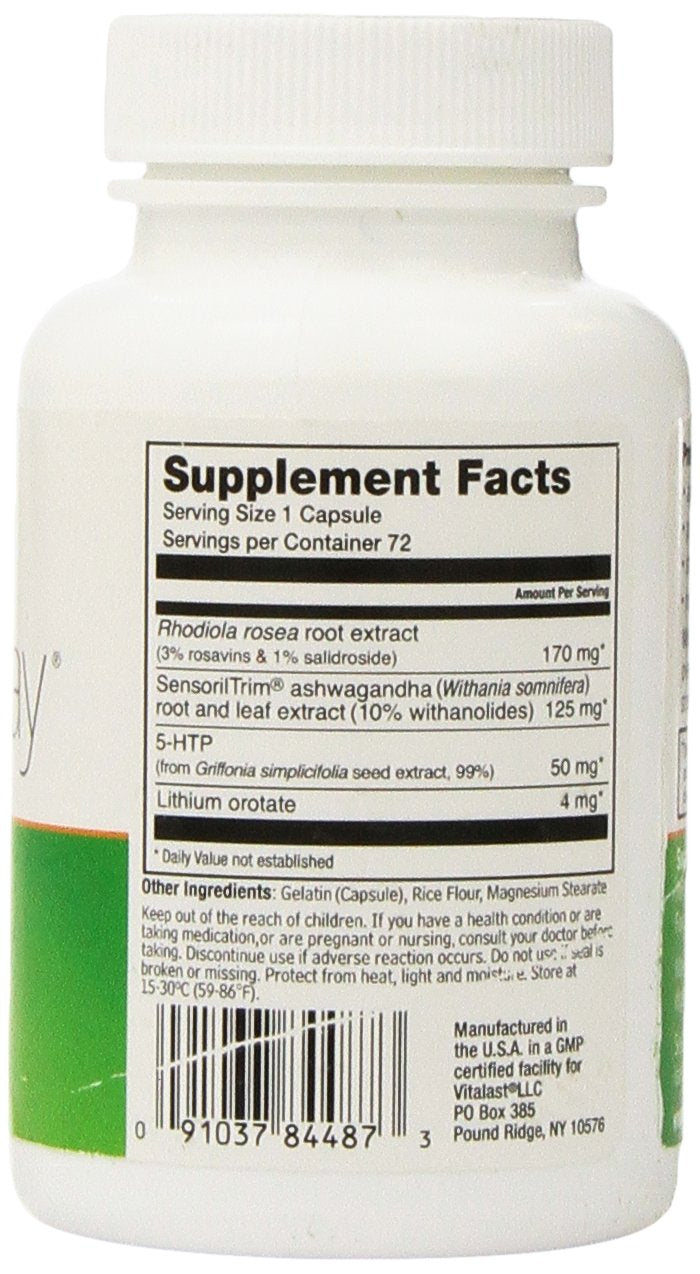 VITALAST BrighterDay Appetite Control and Mood Support with 5-HTP, Lithium Orotate, Sensoril Ashwagandha, Eleuthero, 72 Capsules