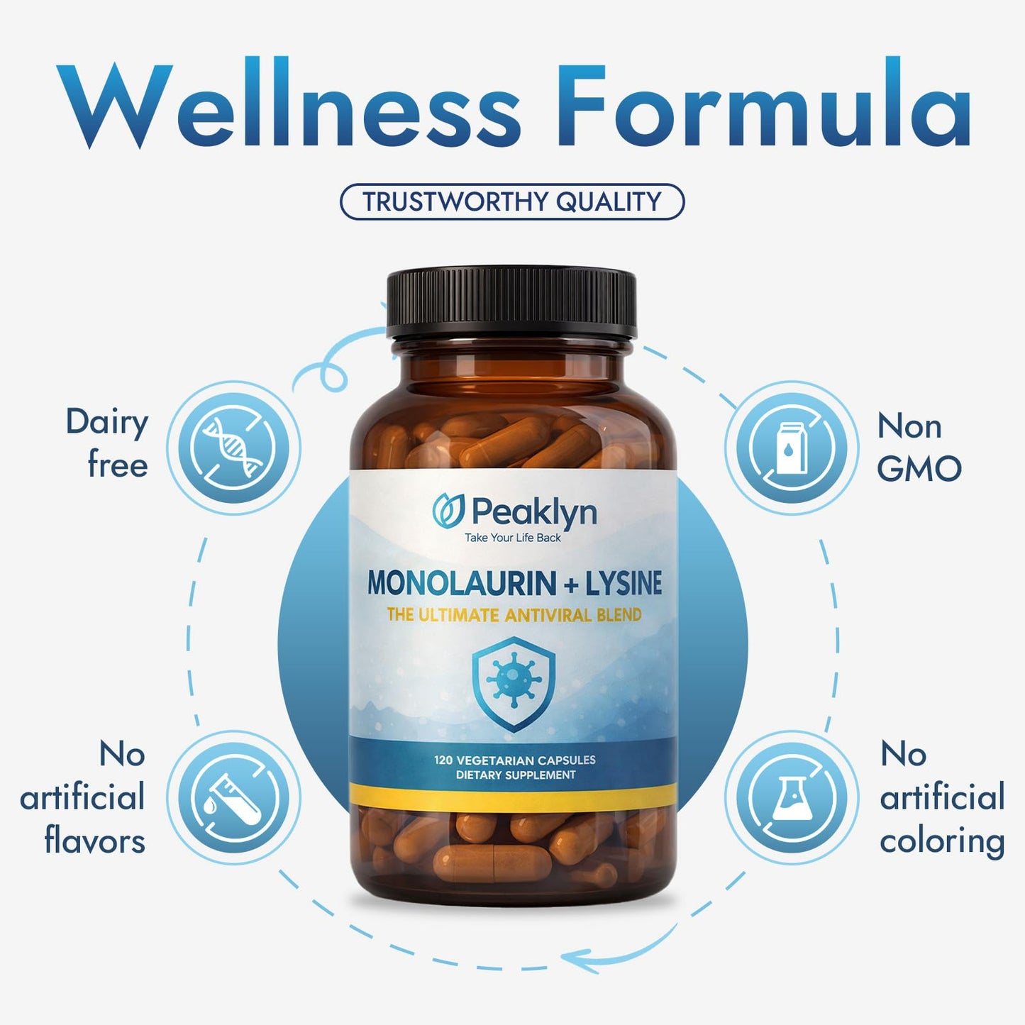 AuraNaturals Peaklyn Monolaurin Lysine Capsule, 120 Capsules