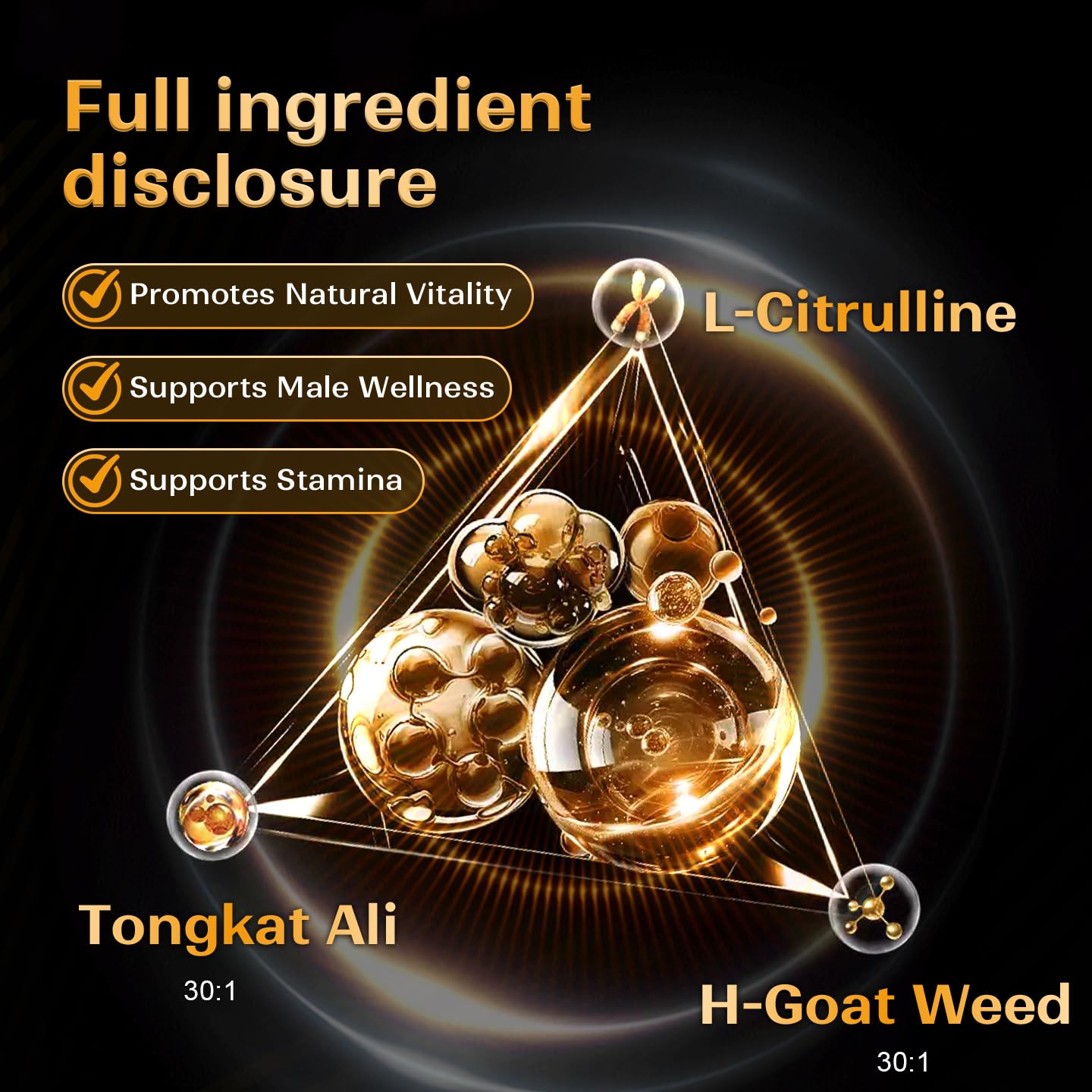 BioHarmony Horny Goat Weed for Men Tongkat Ali & L-Citrulline Supplement – 3-in-1 – Supports Male Vitality, Stamina, Energy & Endurance – 60 Capsules