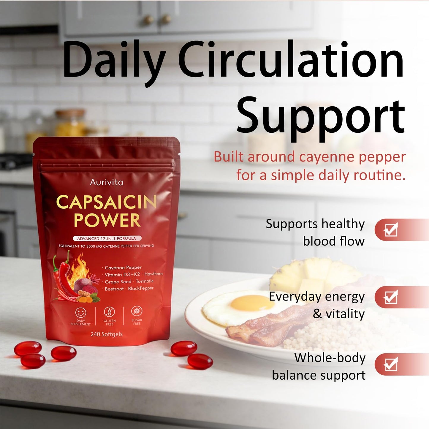 Boranel Aurivita Capsaicin Power Cayenne Pepper Softgels 240 Count