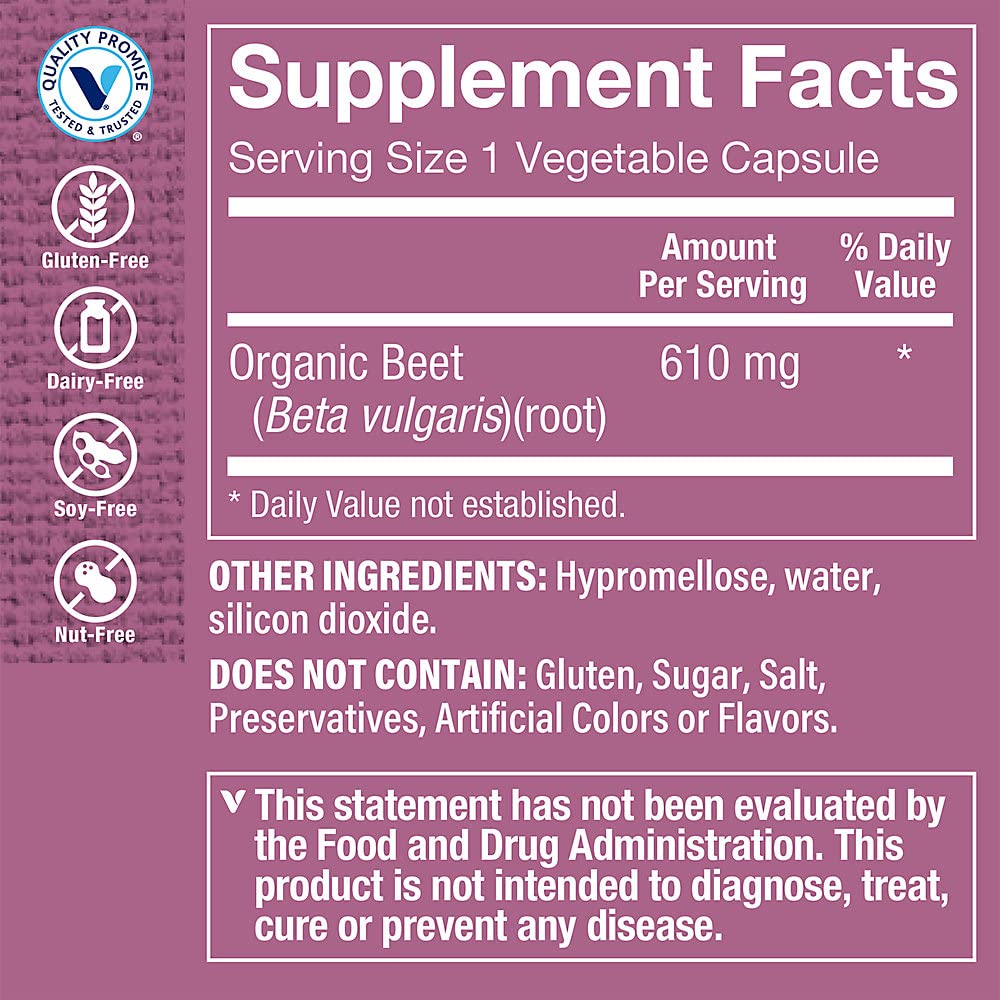 The Vitamin Shoppe Beet Root Nitric Oxide Superfood Vegetarian Capsules, 100 Capsules