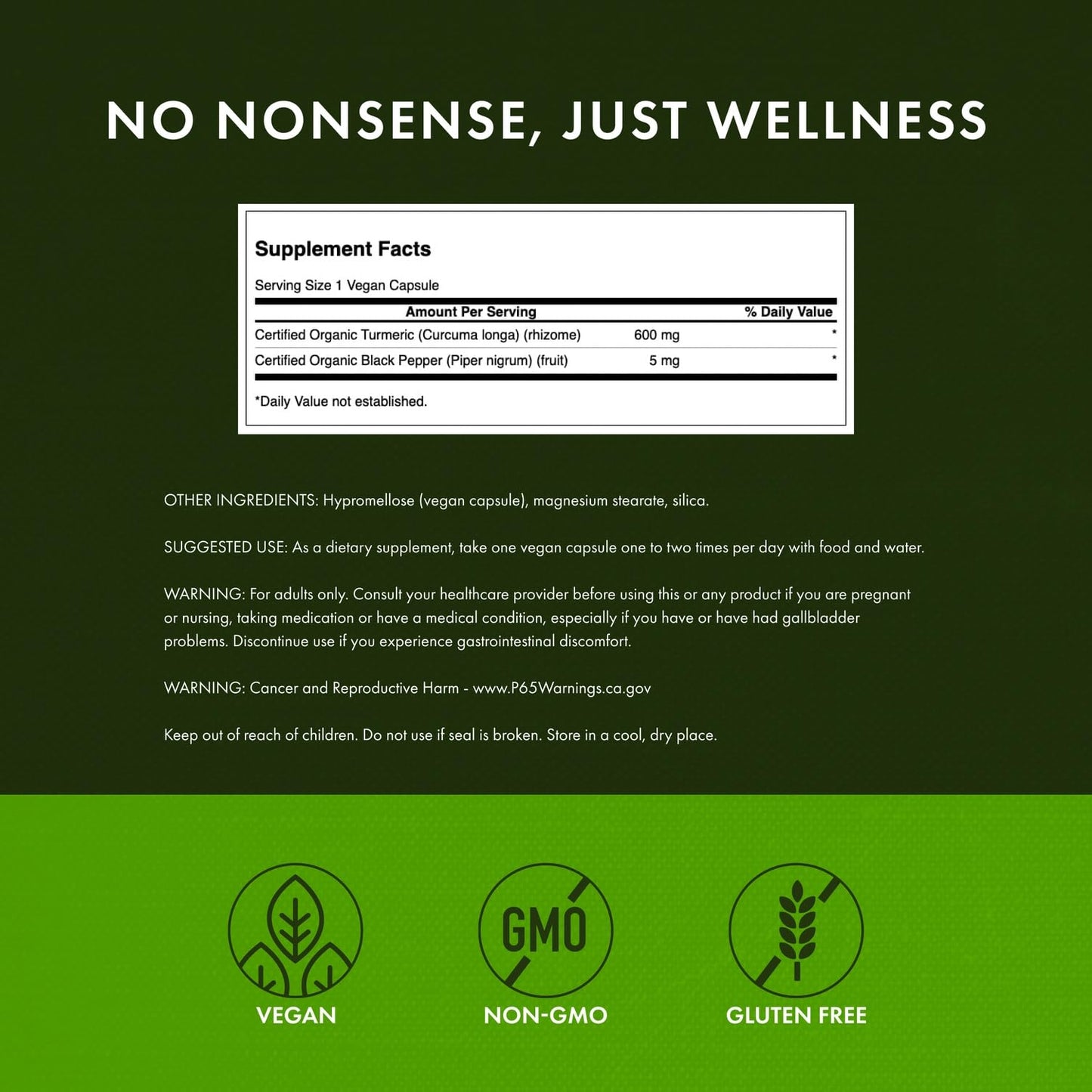 Swanson Organic Turmeric & Black Pepper Joint Health Supplement 180 Capsules