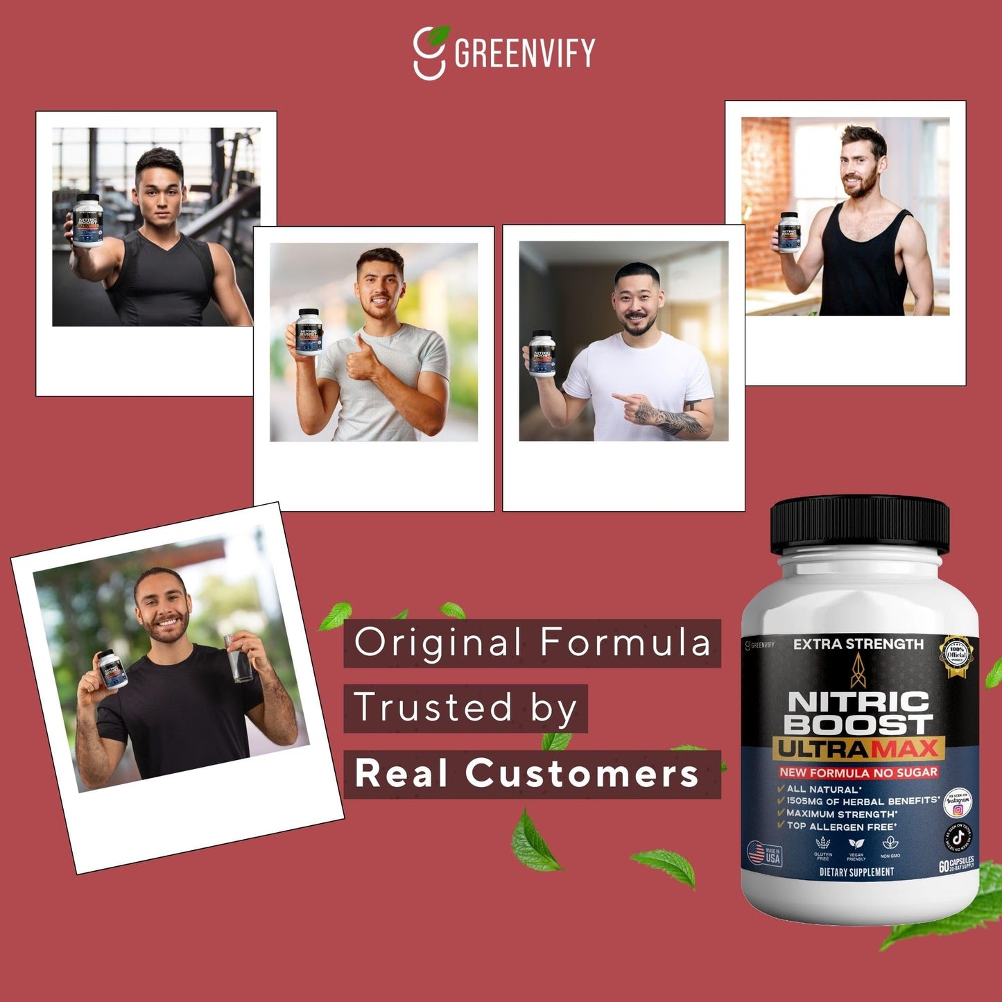 GREENVIFY Nitric Boost UltraMax Extra Strength Maca Root Complex Herbal Blend 60 Capsules