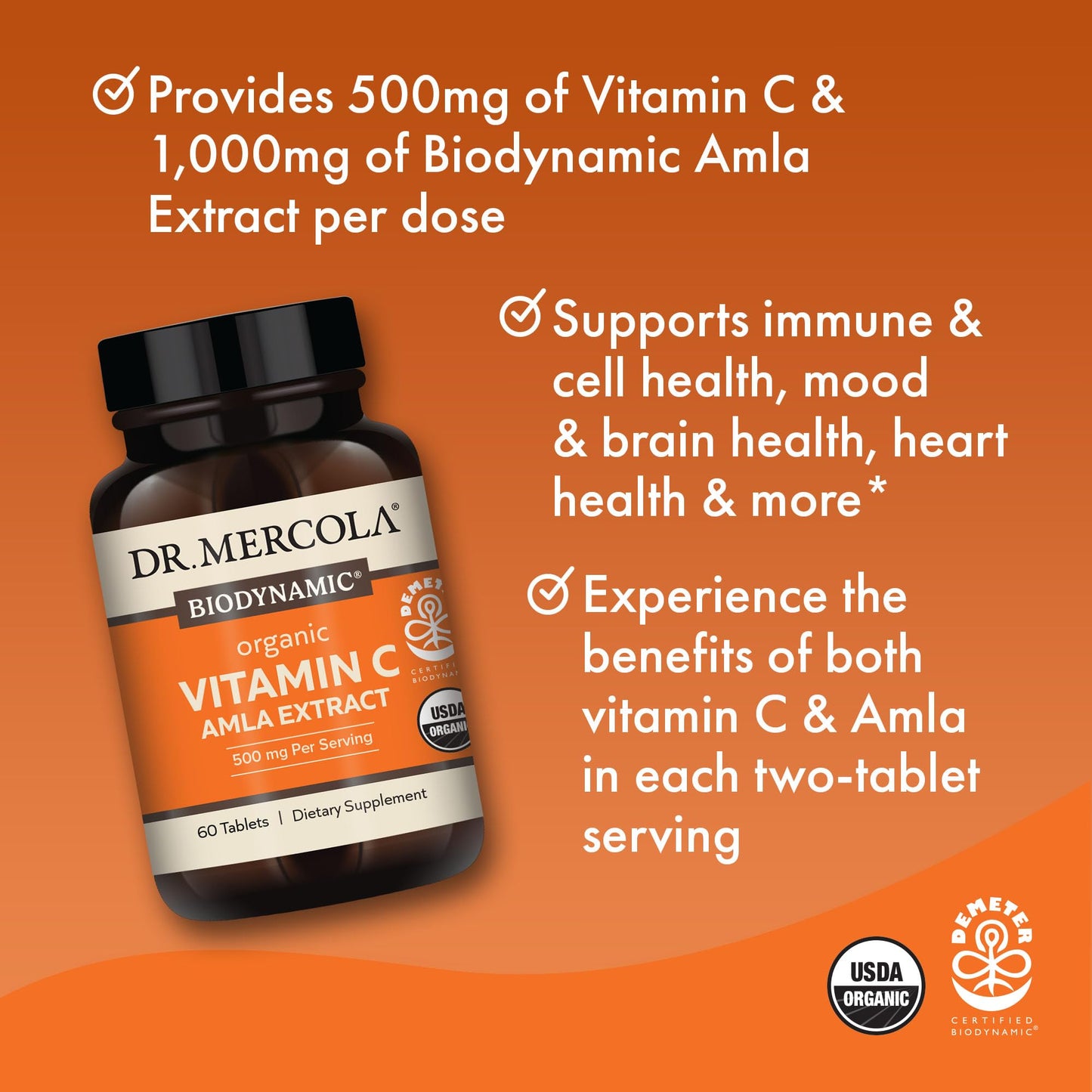 Dr. Mercola Biodynamic Organic Vitamin C Amla Extract 500 mg Vitamin C Tablet, 60 Tablets