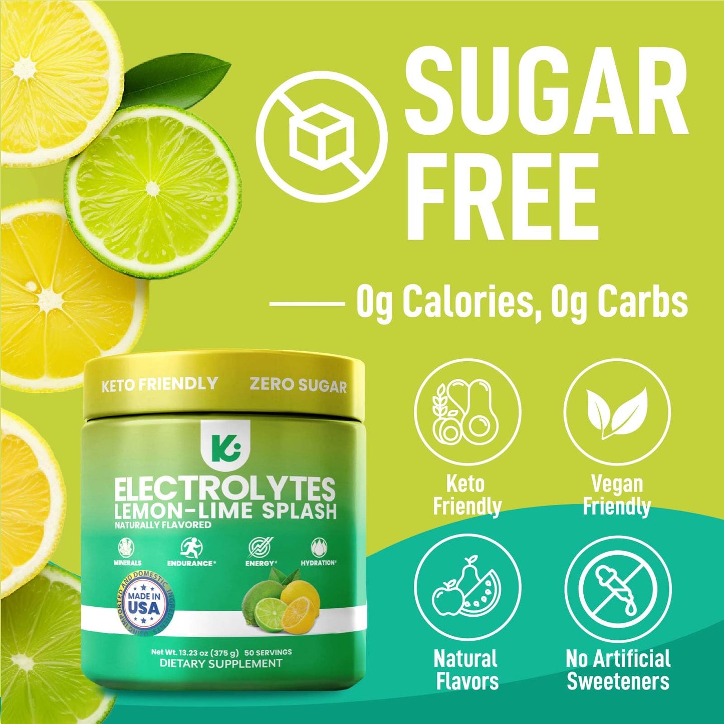 Keppi Electrolytes Powder Lemon Lime Flavor 50 Servings Tub