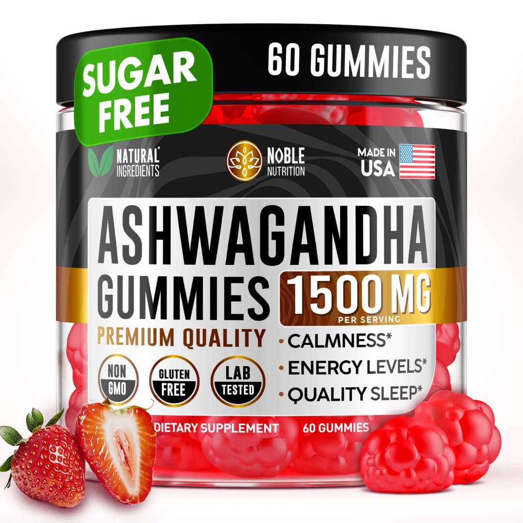 NOBLE NUTRITION Ashwagandha Gummies 1500mg, Sleep Mood & Energy, 60 Gummies